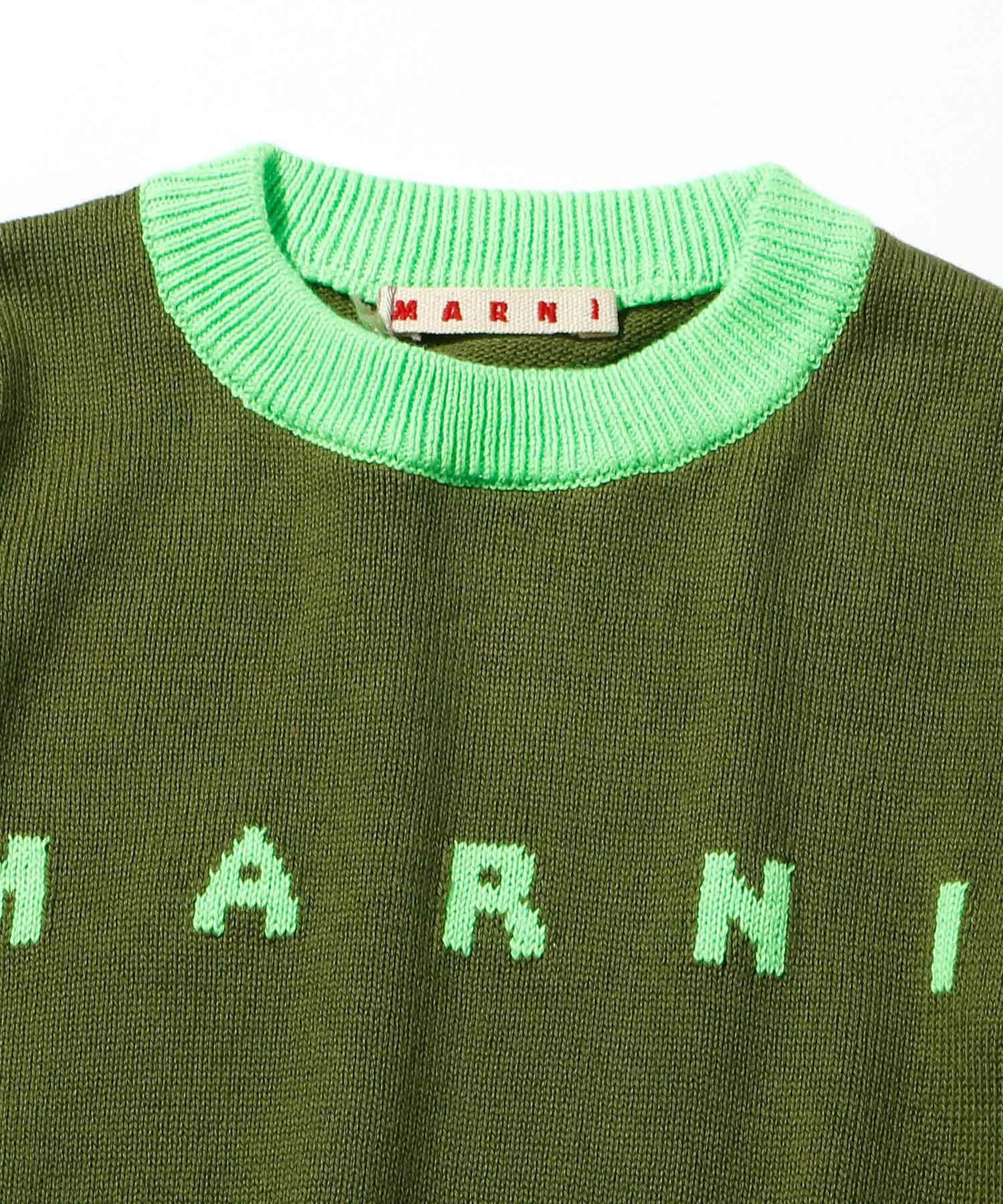 MARNI ロゴニットセーター 長袖 ピンク/グリーン MARNI マルニ フロントロゴ ニット セーター 長袖 ピンク オリーブ 12