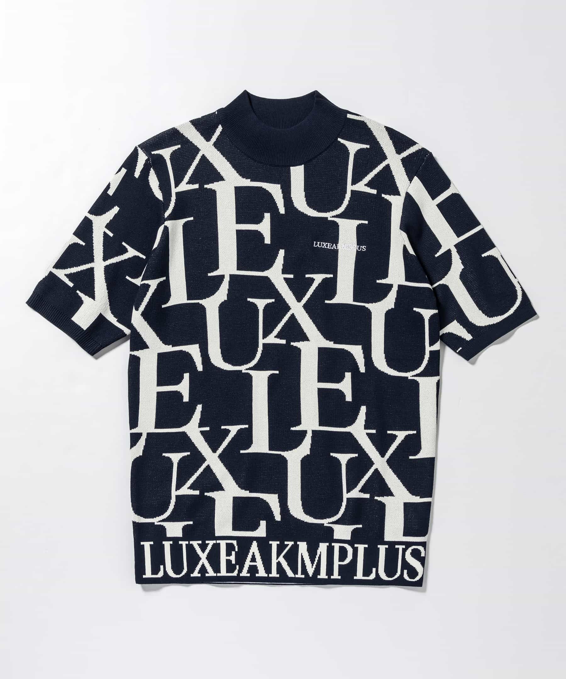 LUXEAKMPLUS(リュクスエイケイエムプラス)ゴルフ 総柄ロゴ半袖モック