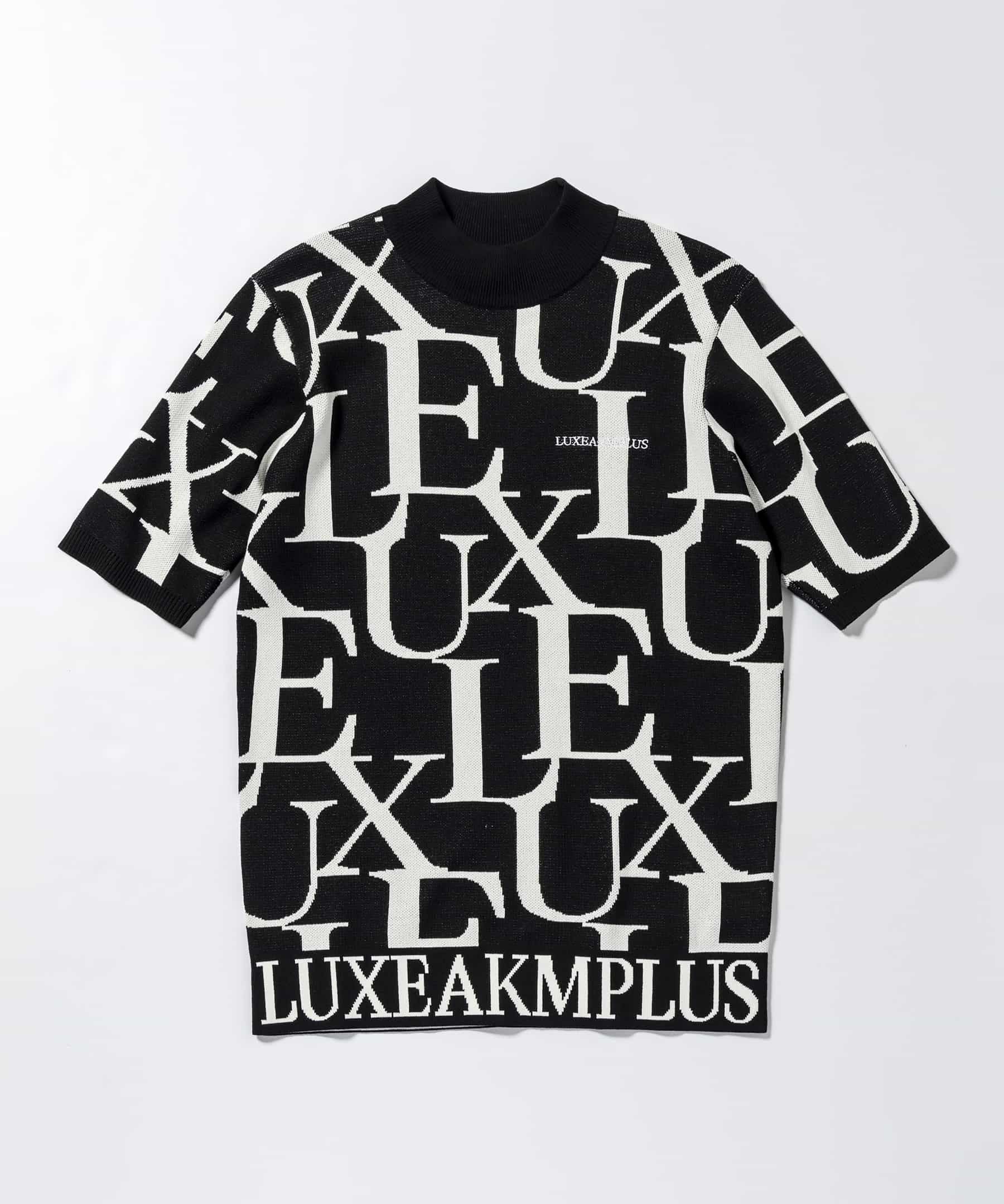 LUXEAKMPLUS(リュクスエイケイエムプラス)ゴルフ 総柄ロゴ半袖モック