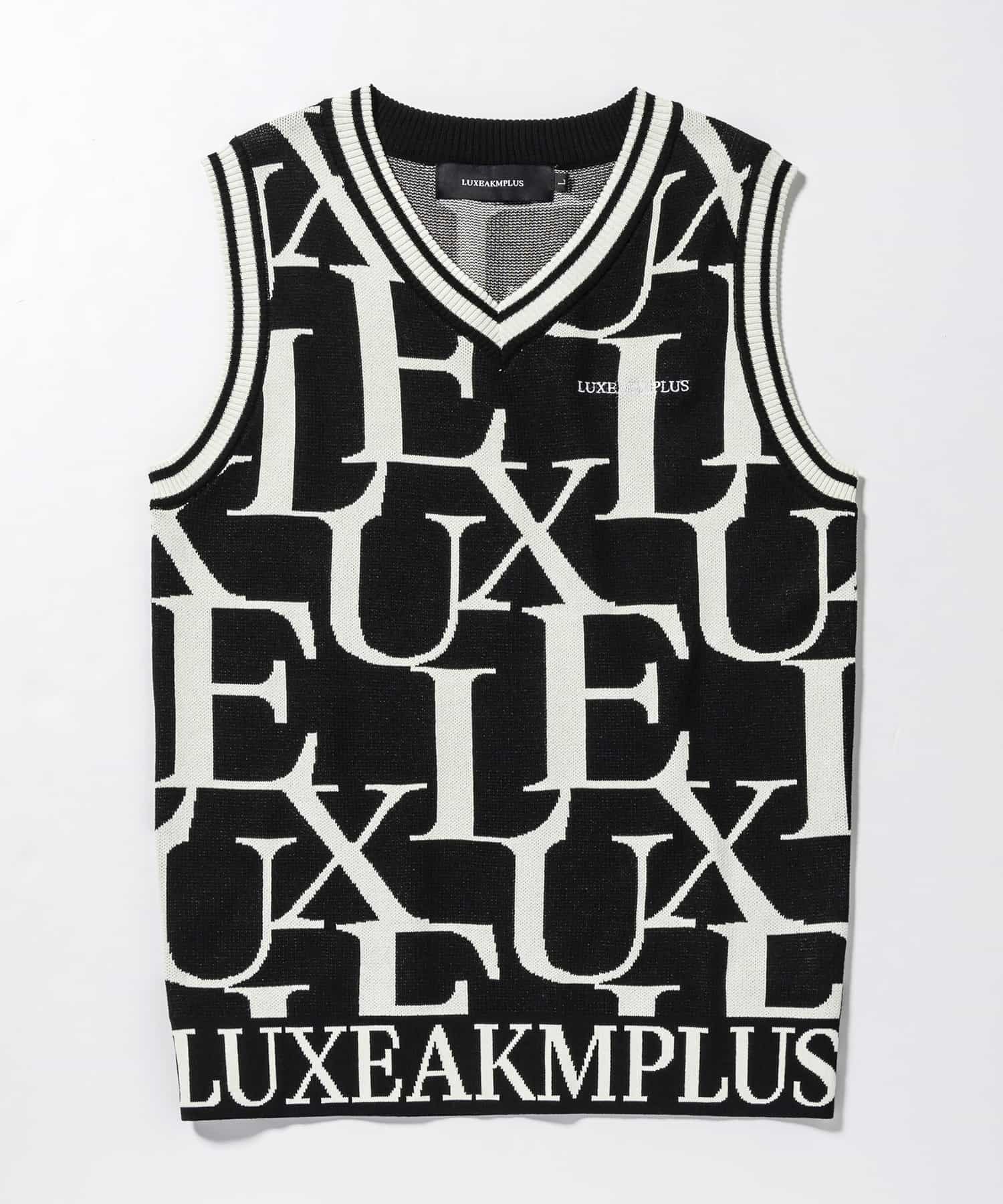 LUXEAKMPLUS 24SS 新品 GOLF 総柄 ロゴ ニット ベスト LUXEAKMPLUS(リュクスエイケイエムプラス)ゴルフ 総柄ロゴニットベスト