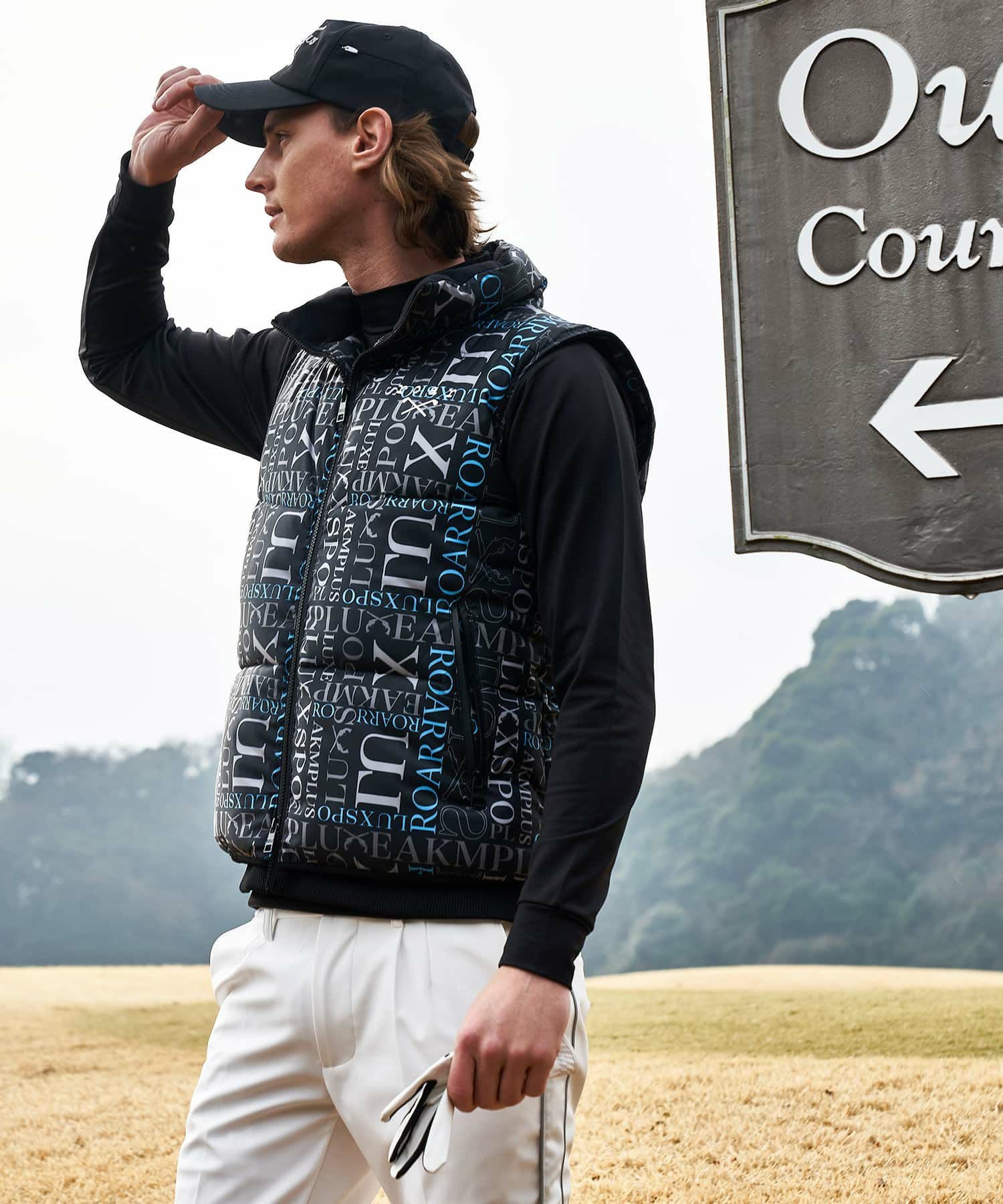 【新品】LUXEAKMPLUS×roar／中綿入り ベスト ゴルフウェア XXL LUXEAKMPLUS×roar(リュクスエイケイエムプラス)ゴルフ 総柄ロゴ中綿