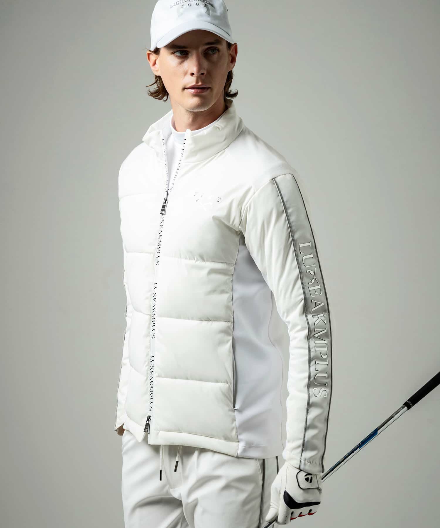 タグ付き 新品 ホワイト クラッシュ トレーナー リブスリーブ LUXEAKMPLUS×roar(リュクスエイケイエムプラス)ゴルフ スリーブロゴ