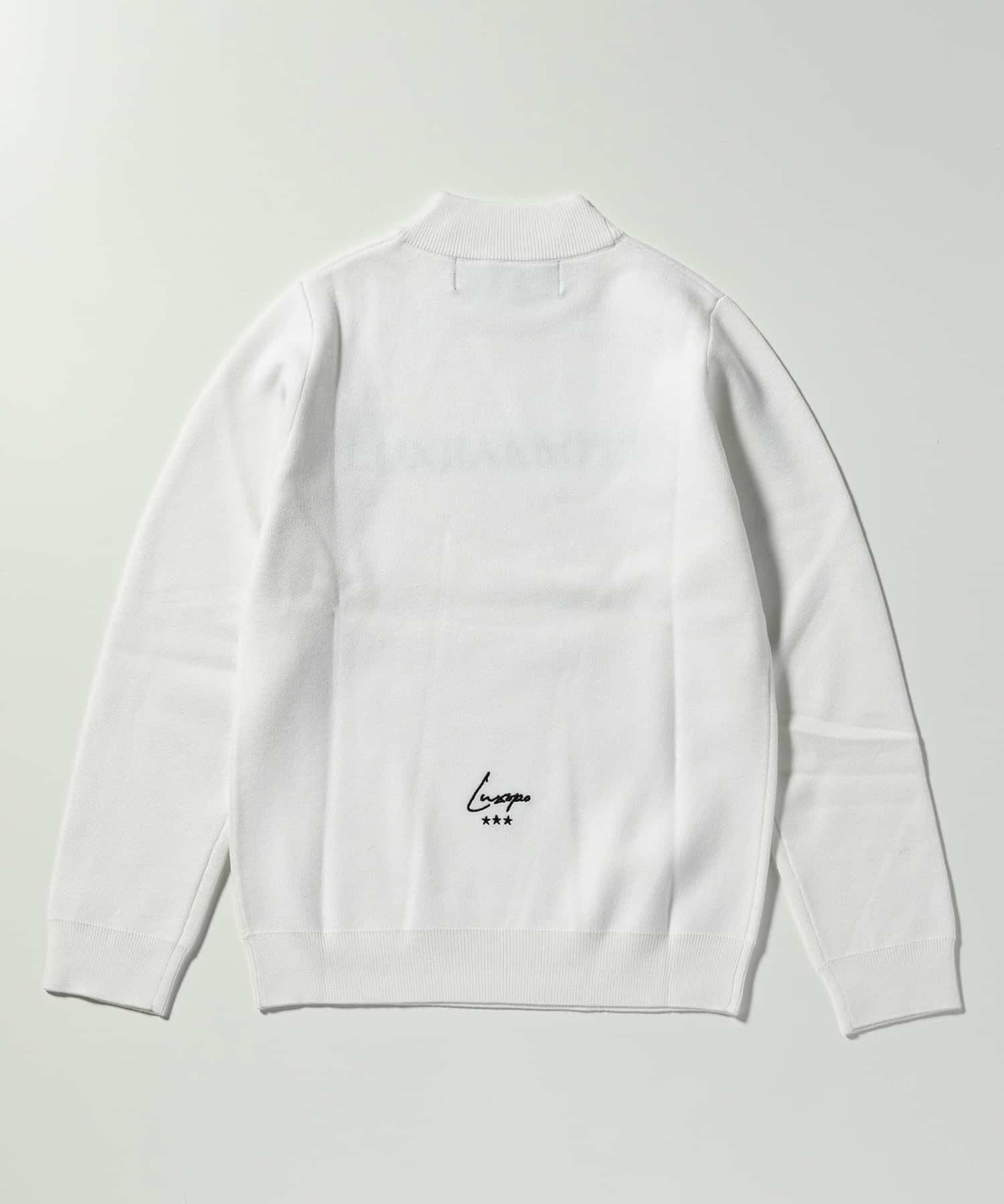LUXEAKMPLUS モックネックニット ホワイト×イエロー M LUXEAKMPLUS(リュクスエイケイエムプラス)ゴルフ フロントロゴモック