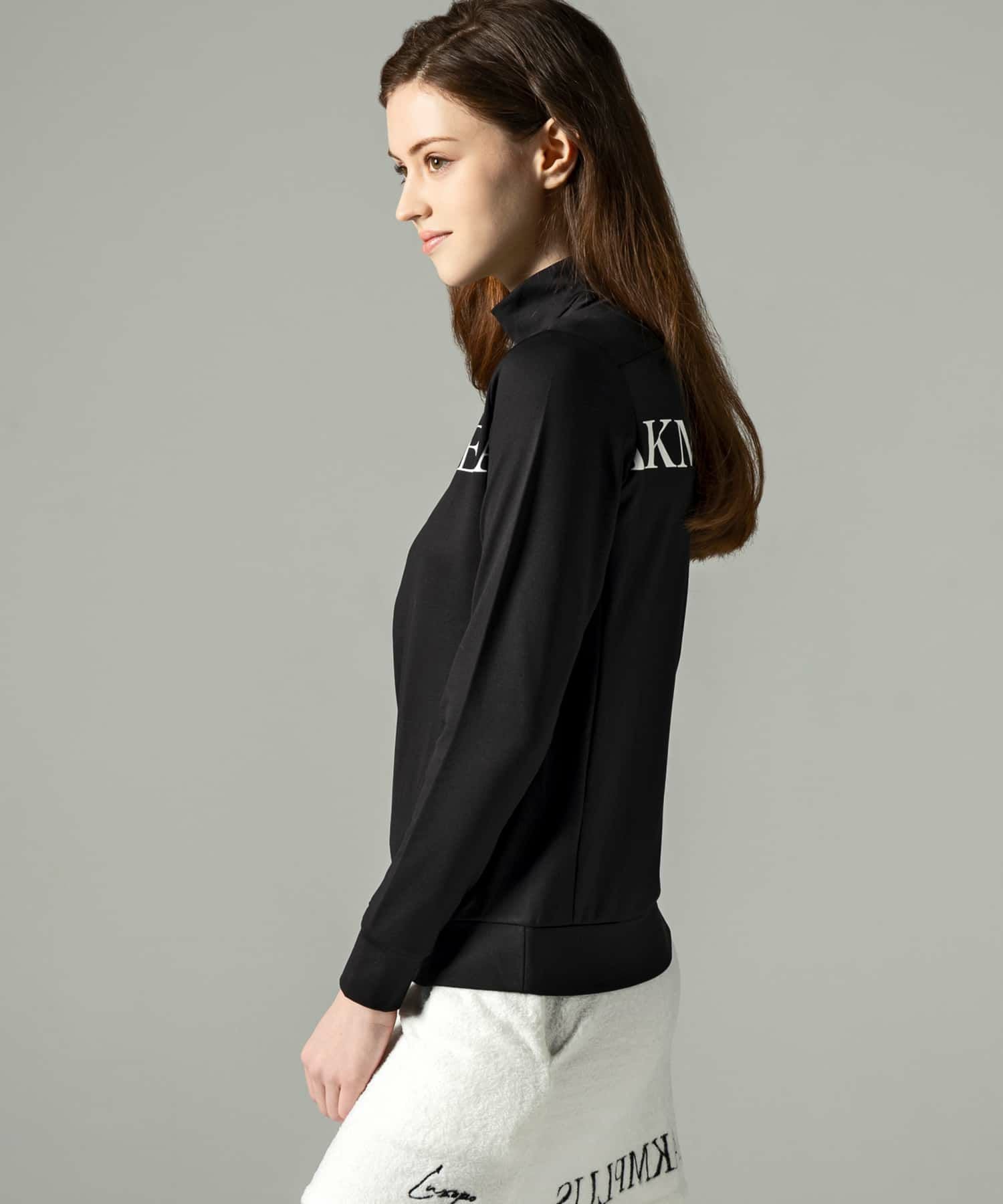 タグ付き！LUXEAKMPLUS Drape knit ブラックシャツ L LUXEAKMPLUS(リュクスエイケイエムプラス)ゴルフ 光沢ロゴモックネック