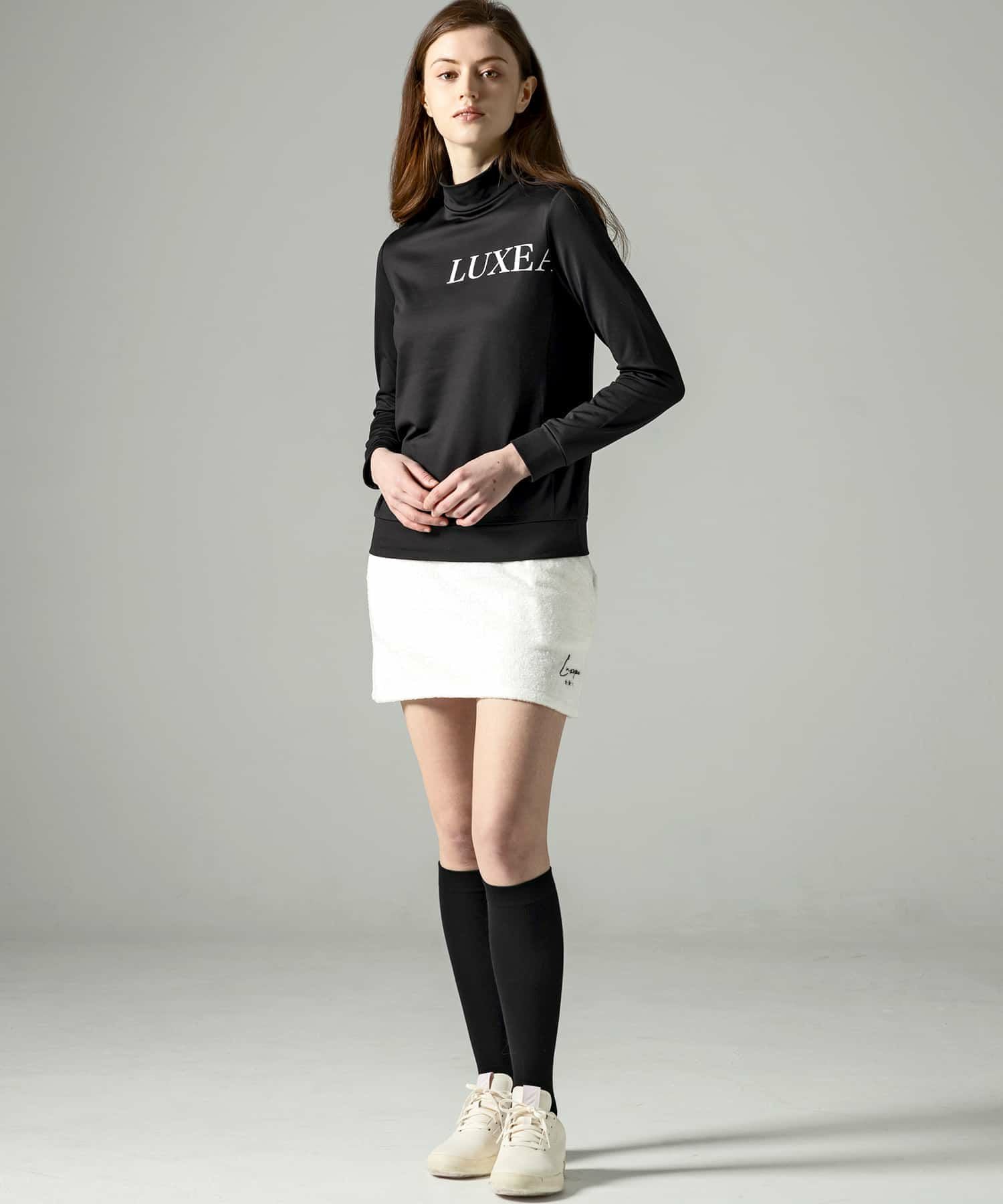 タグ付き！LUXEAKMPLUS Drape knit ブラックシャツ L LUXEAKMPLUS(リュクスエイケイエムプラス)ゴルフ 光沢ロゴモックネック