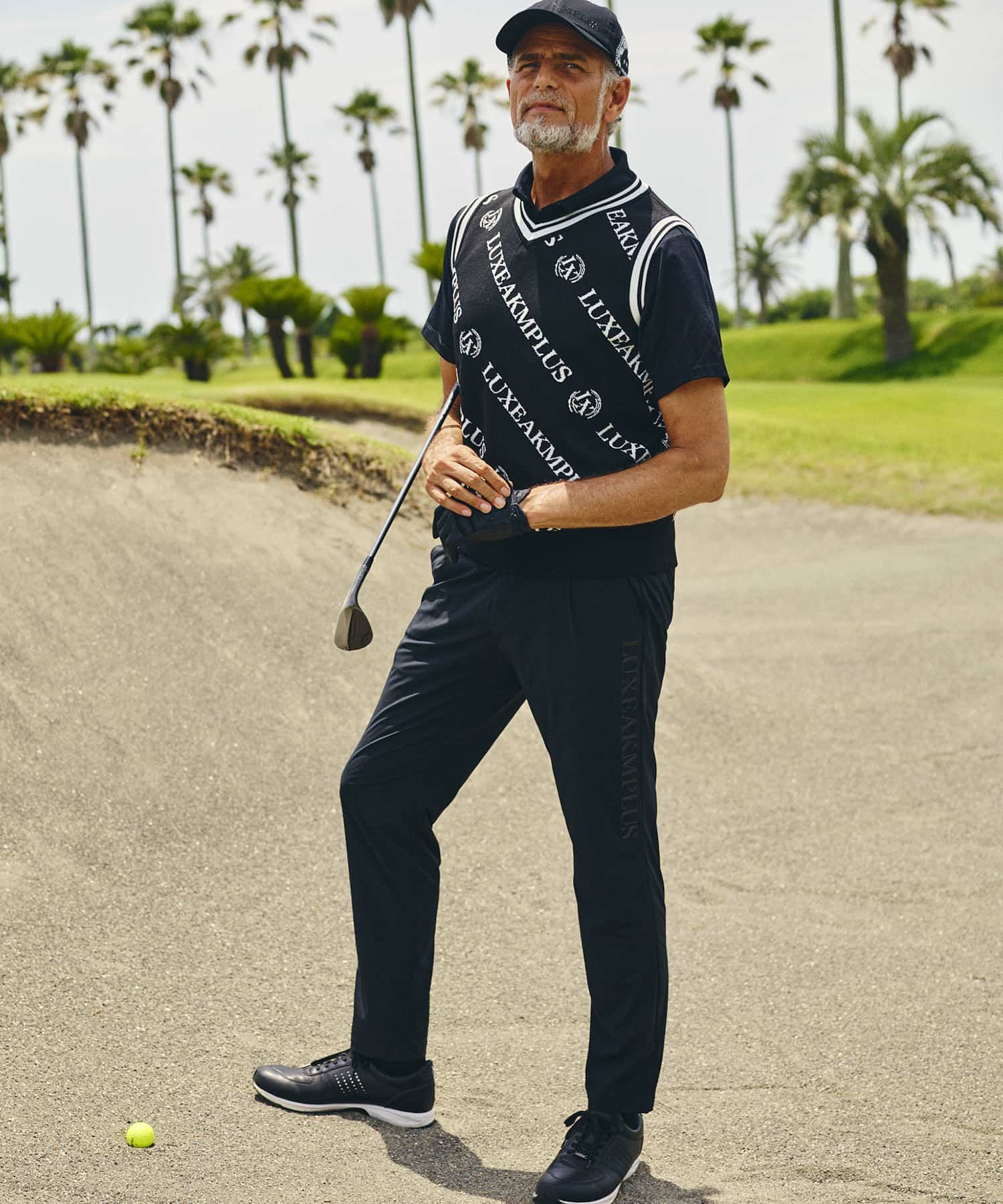 リュクスエイケイエムプラス ゴルフ スーパーストレッチ パンツ ウェア M LUXEAKMPLUS(リュクスエイケイエムプラス)ゴルフ サイドロゴストレッチ