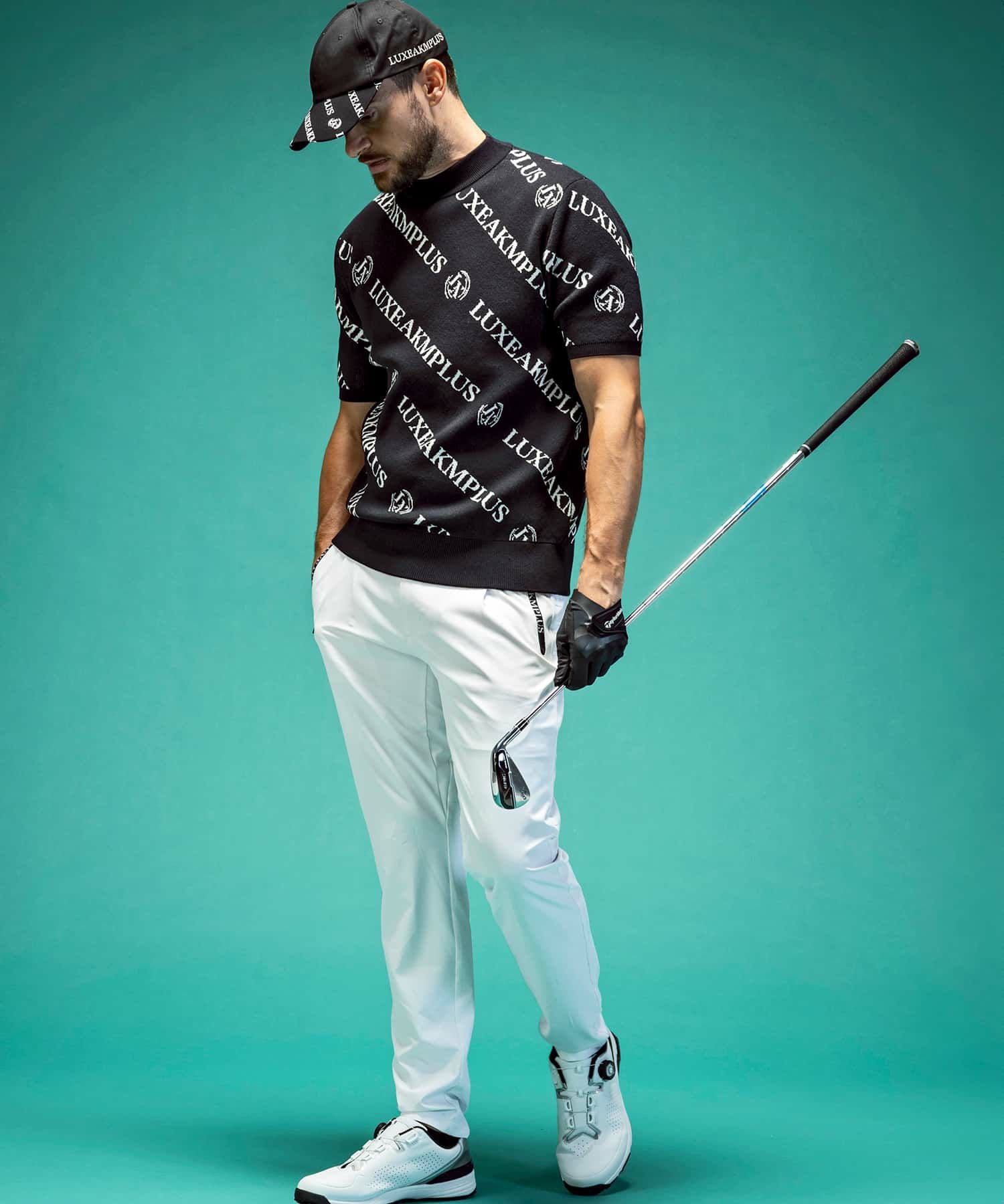LUXEAKMPLUS(リュクスエイケイエムプラス)ゴルフ 総柄ロゴ半袖モック