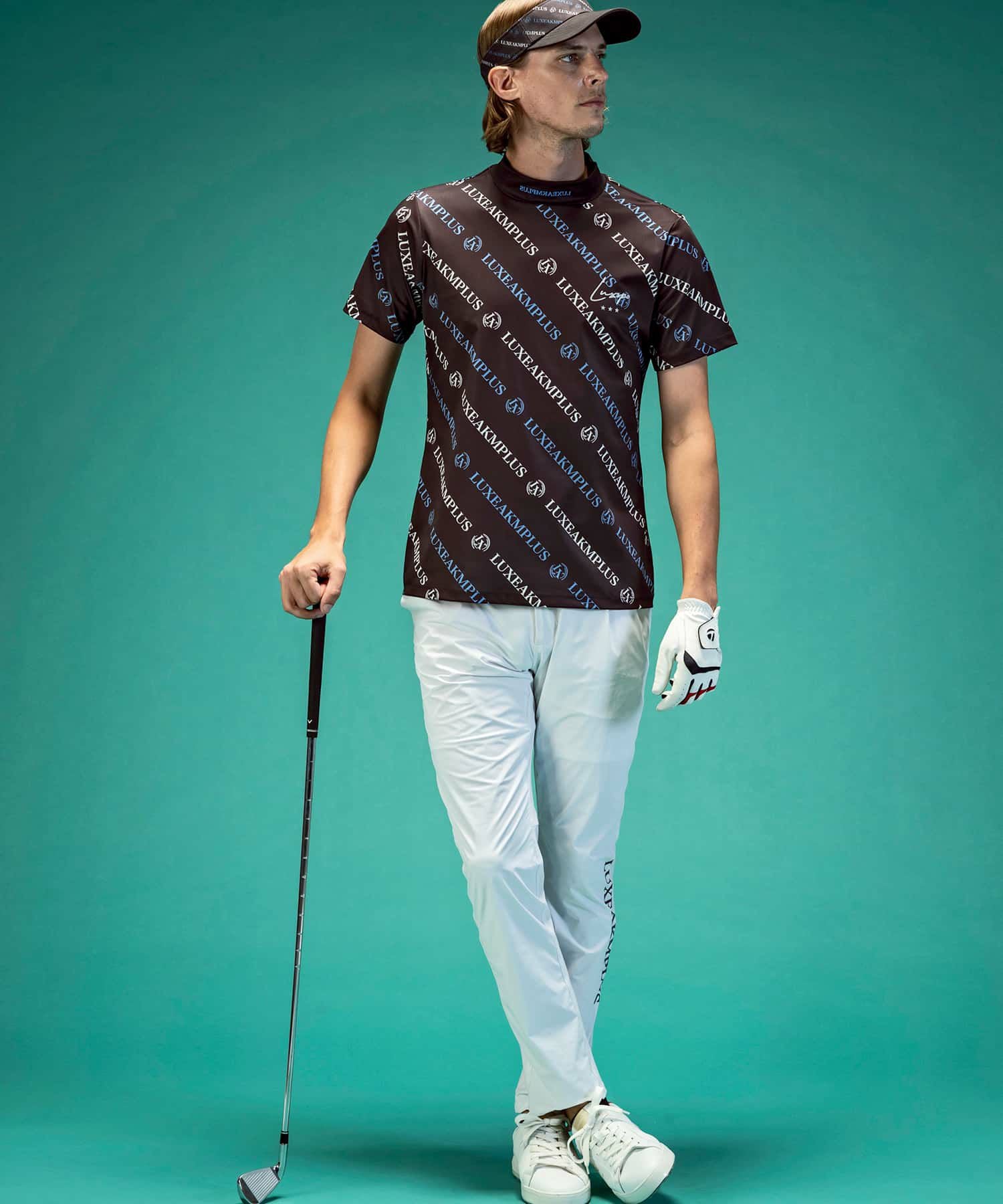1piu1uguale3 GOLF 総柄　モックネック　半袖シャツ　メンズ　ロゴ 1PIU1UGUALE3 GOLF - 1PIU1UGUALE3 FULL LOGO MOCK / 113総柄ロゴ