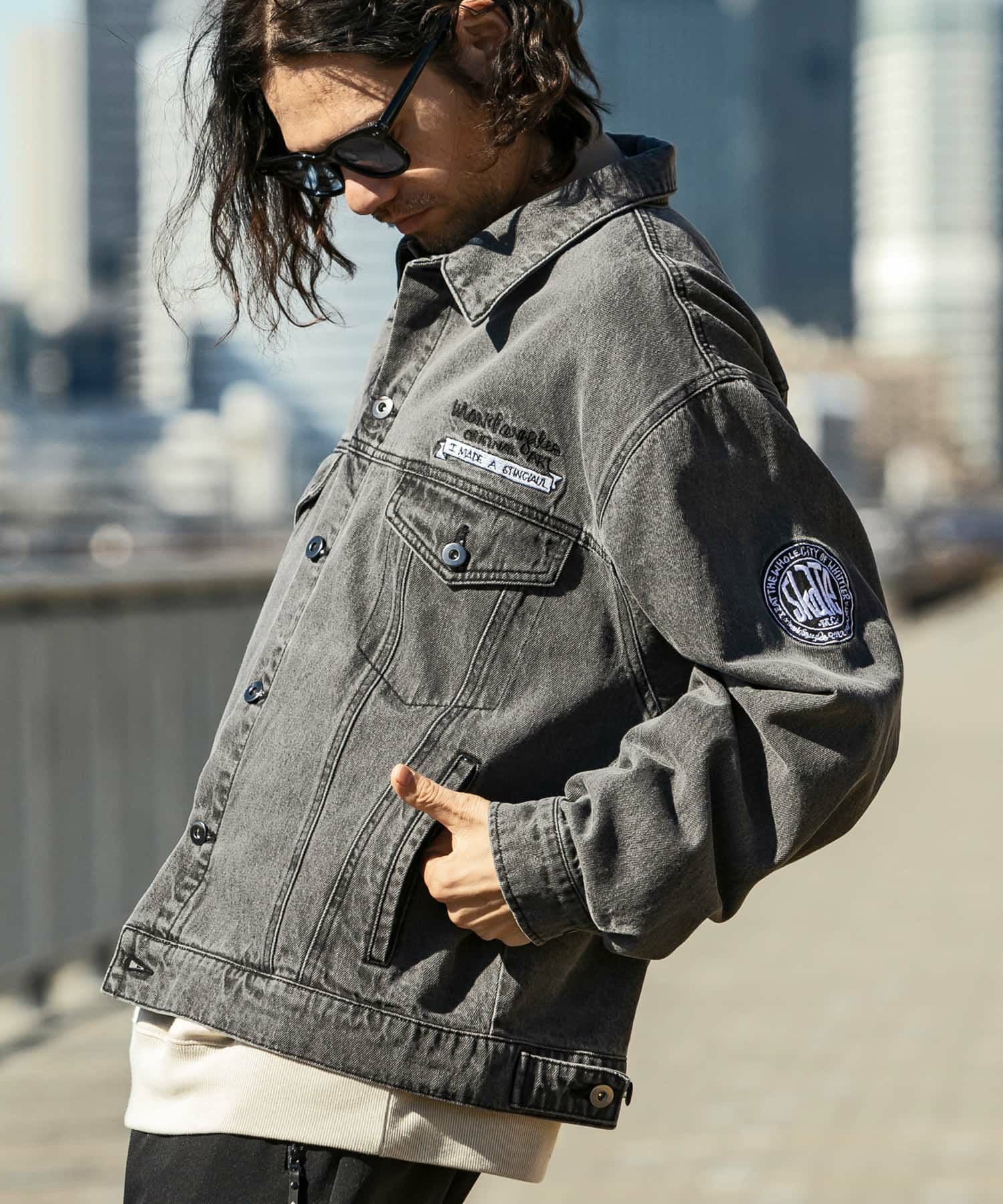 ♥️新品タグ付♥️MICALLE オーバーサイズドッキングダメージデニムジャケット Mark Gonzales(マーク ゴンザレス)オーバーサイズデニムジャケット