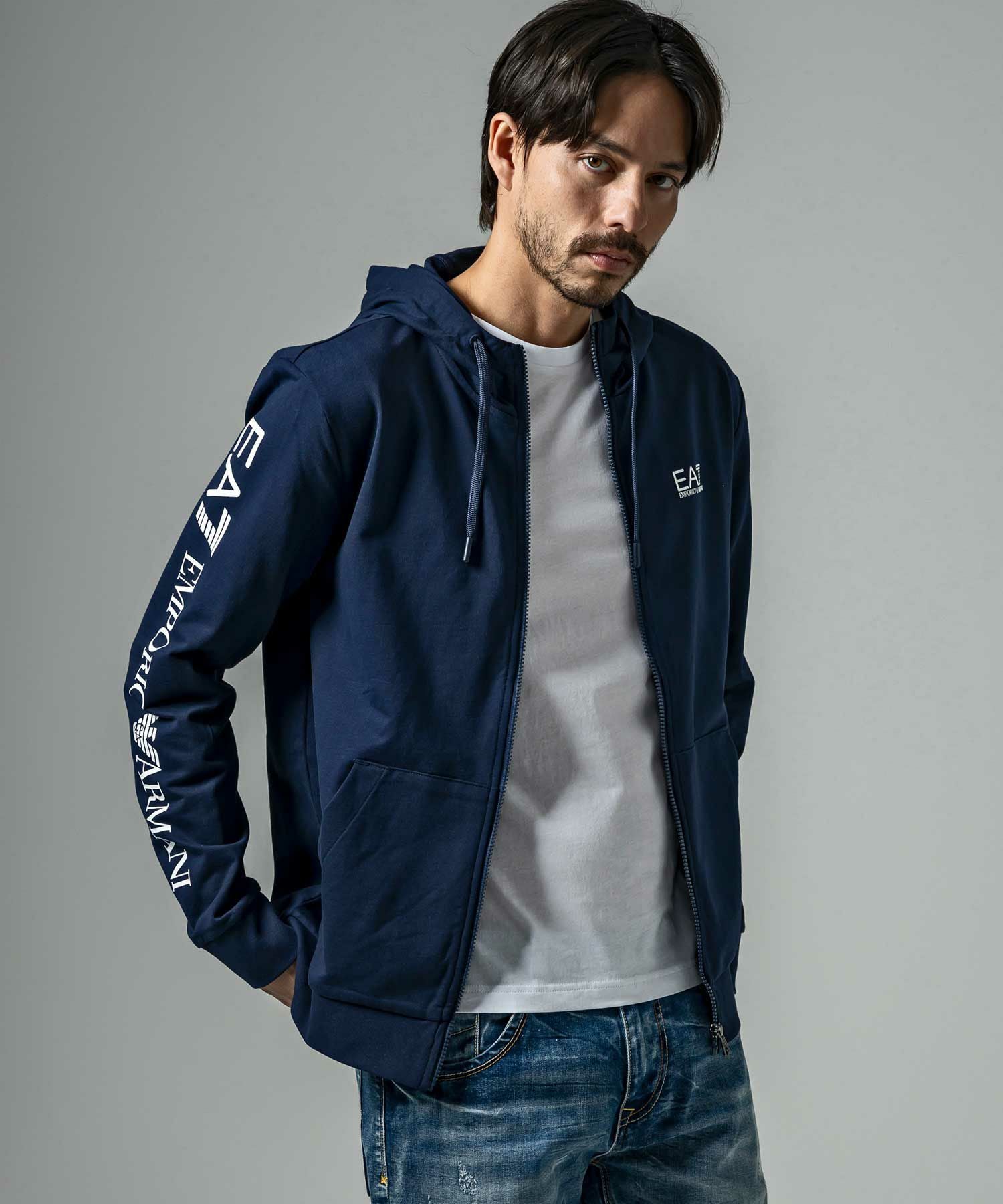EMPORIO ARMANI EA7 スウェット パーカー ネイビー L EMPORIO ARMANI EA7(イーエーセブン)TRAIN LOGO SERIES M HOODIE FZ