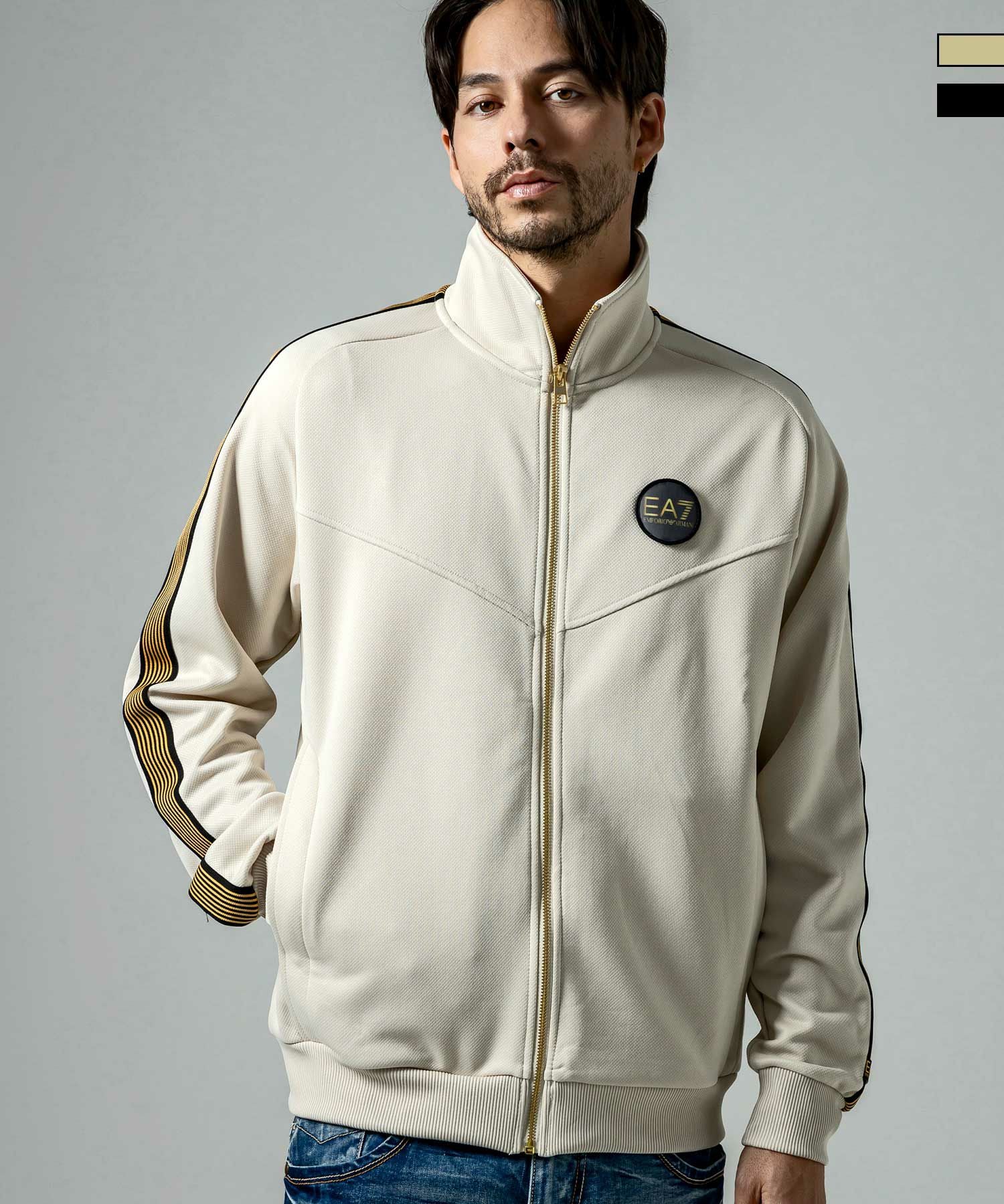 美品 EA7 アルマーニ ゴールドロゴ ジップアップ ブルゾン ジャージ EMPORIO ARMANI (エンポリオアルマーニ) ゴールドロゴ ジップパーカー