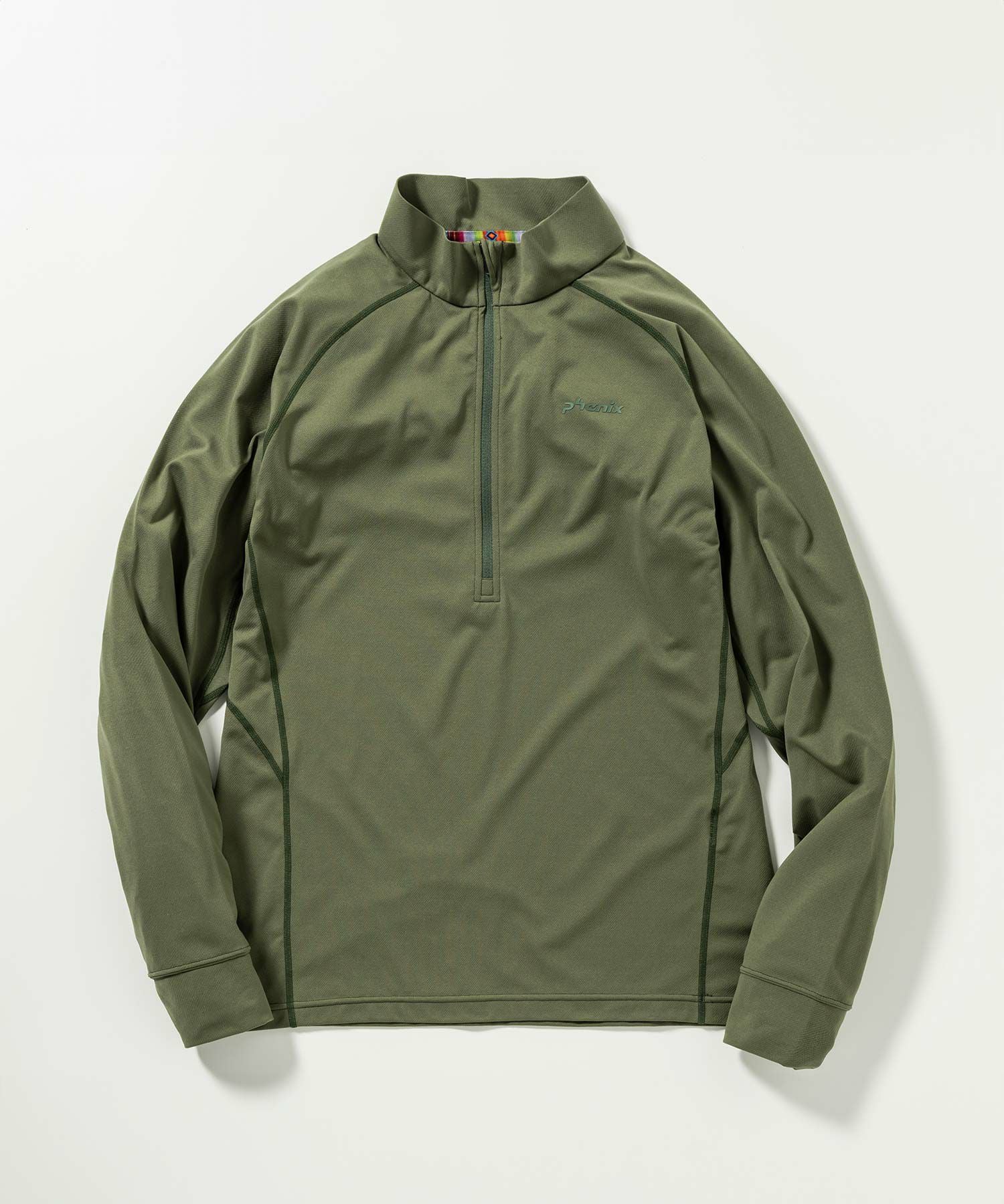 マスターバニー　ボックスプリント ハーフジップアップカットソー　サイズ5グリーン phenix outdoor(フェニックスアウトドア)ハーフジップ長袖Tシャツ