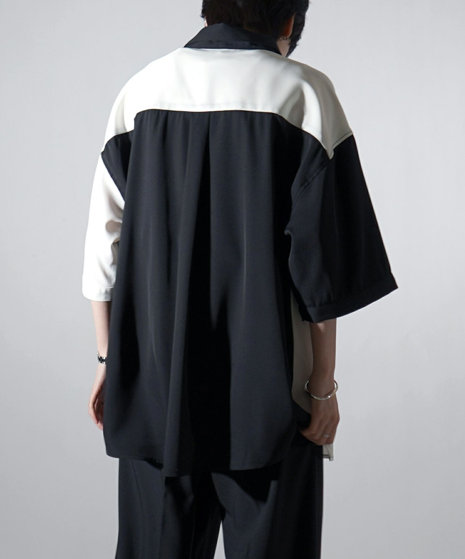 アルゴンキン レース 変形 ドレープ シャツ アシンメトリー F 黒 白 Asymmetrical drape shirt/アシンメトリードレープシャツ（シャツ