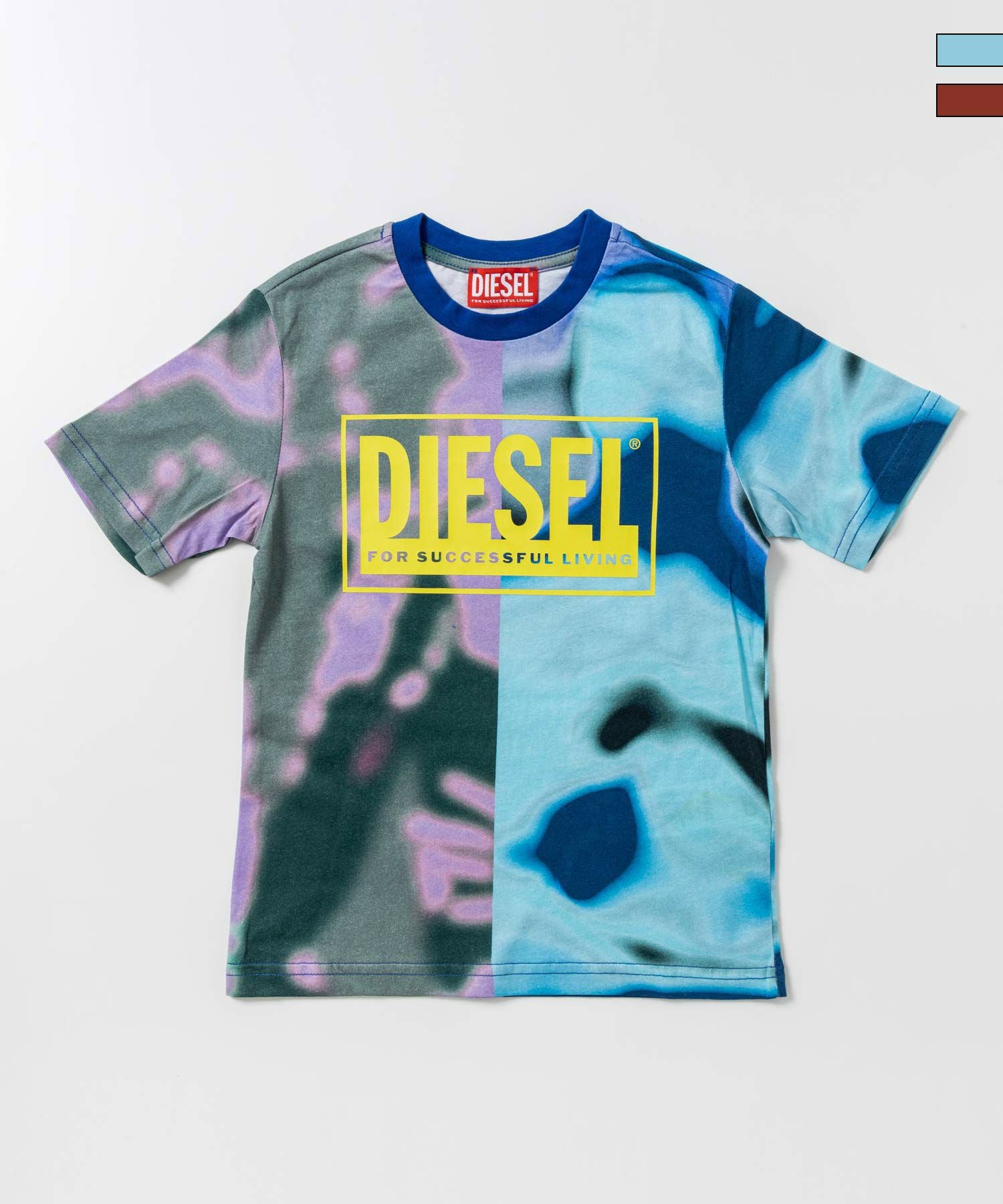 DIESEL カモフラージュ柄 リブTシャツ DIESEL ディーゼル 迷彩柄 Tシャツ 半袖 グレー オレンジ LIVING