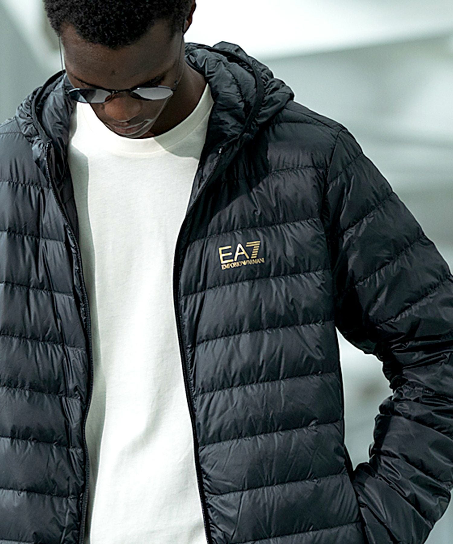 EA7 フード付きダウンジャケット ブラック/ライムグリーン アルマーニ メンズ エンポリオ アルマーニ ダウン EMPORIO ARMANI EA7