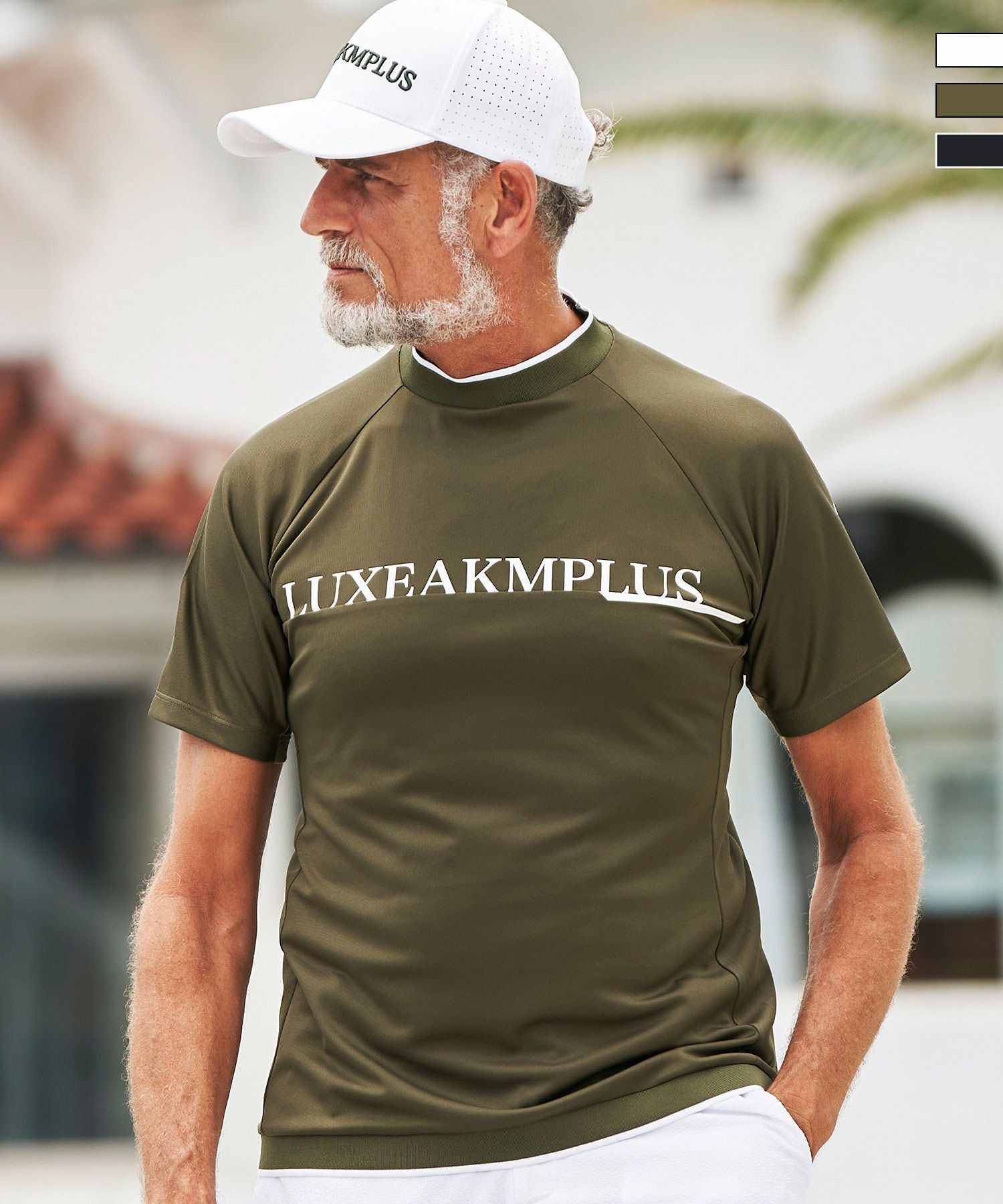 LUXEAKMPLUS(リュクスエイケイエムプラス)ゴルフ バックロゴ半袖モック