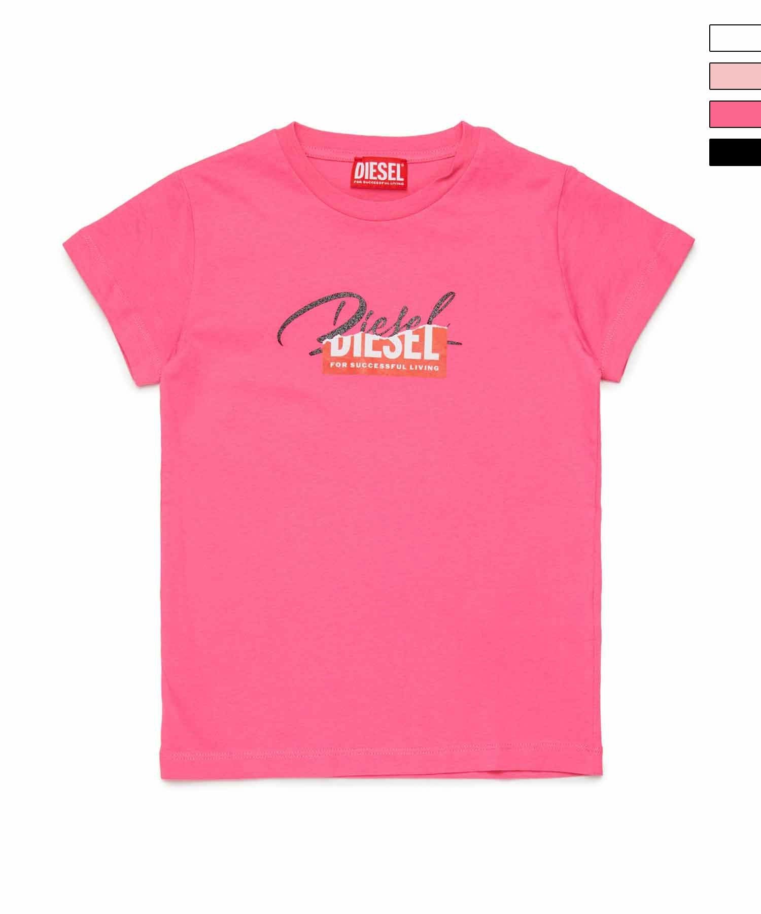 DIESEL ブラック/ピンク Tシャツ 半袖 DIESEL (ディーゼル) ウォッシュオバールD クルーネック 半袖 Tシャツ