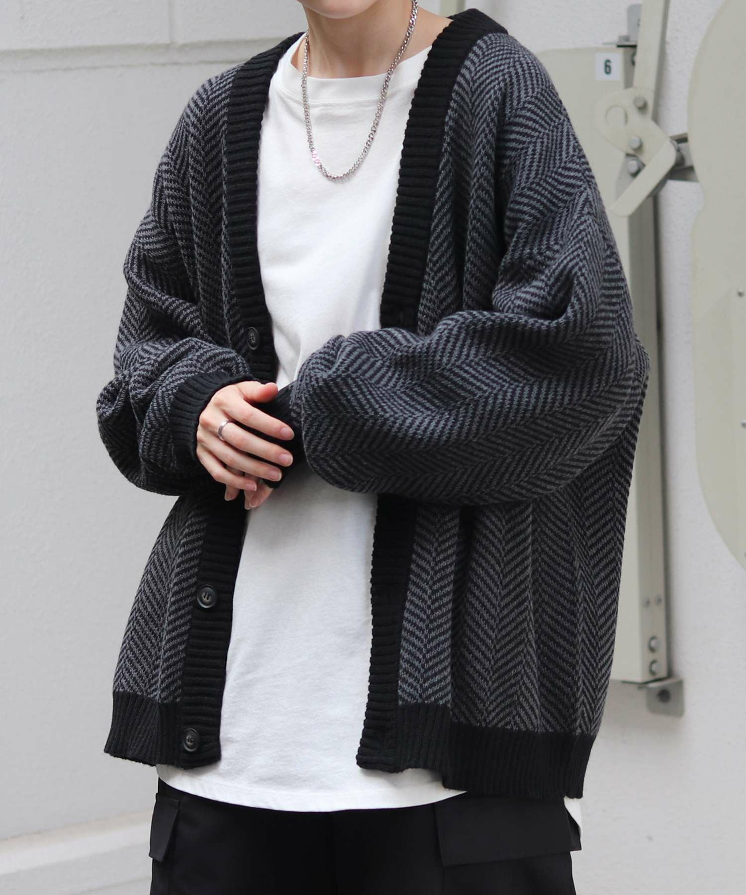 YONFA ヨンファ リブニット カーディガン ショールカラー ビッグボタン 黒 YENNA カーディガン リブニットZIPカーディガン フィンガーホール付