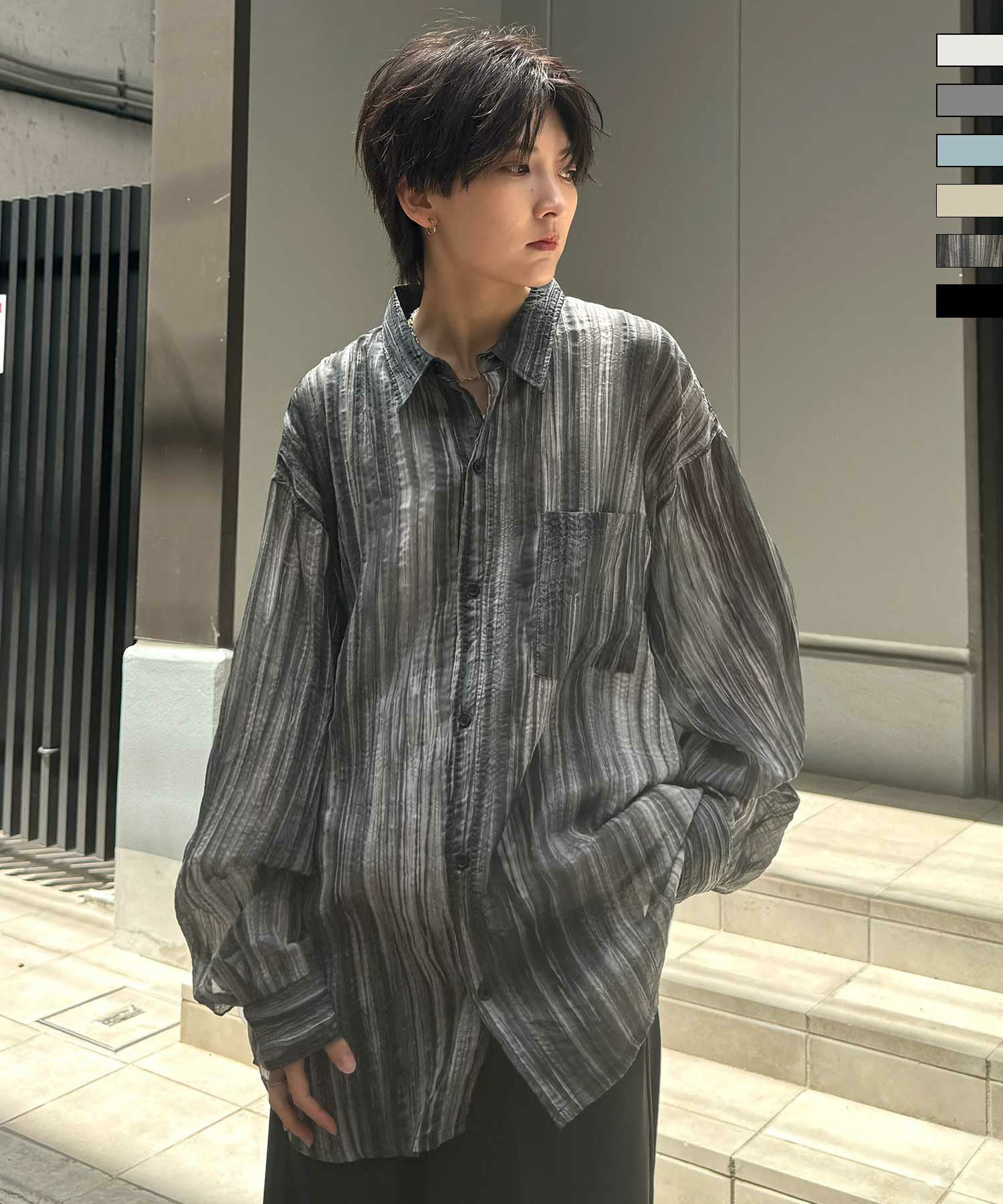 Confirm（コンファーム）ルーズシルエット デザインシアーシャツ 長袖