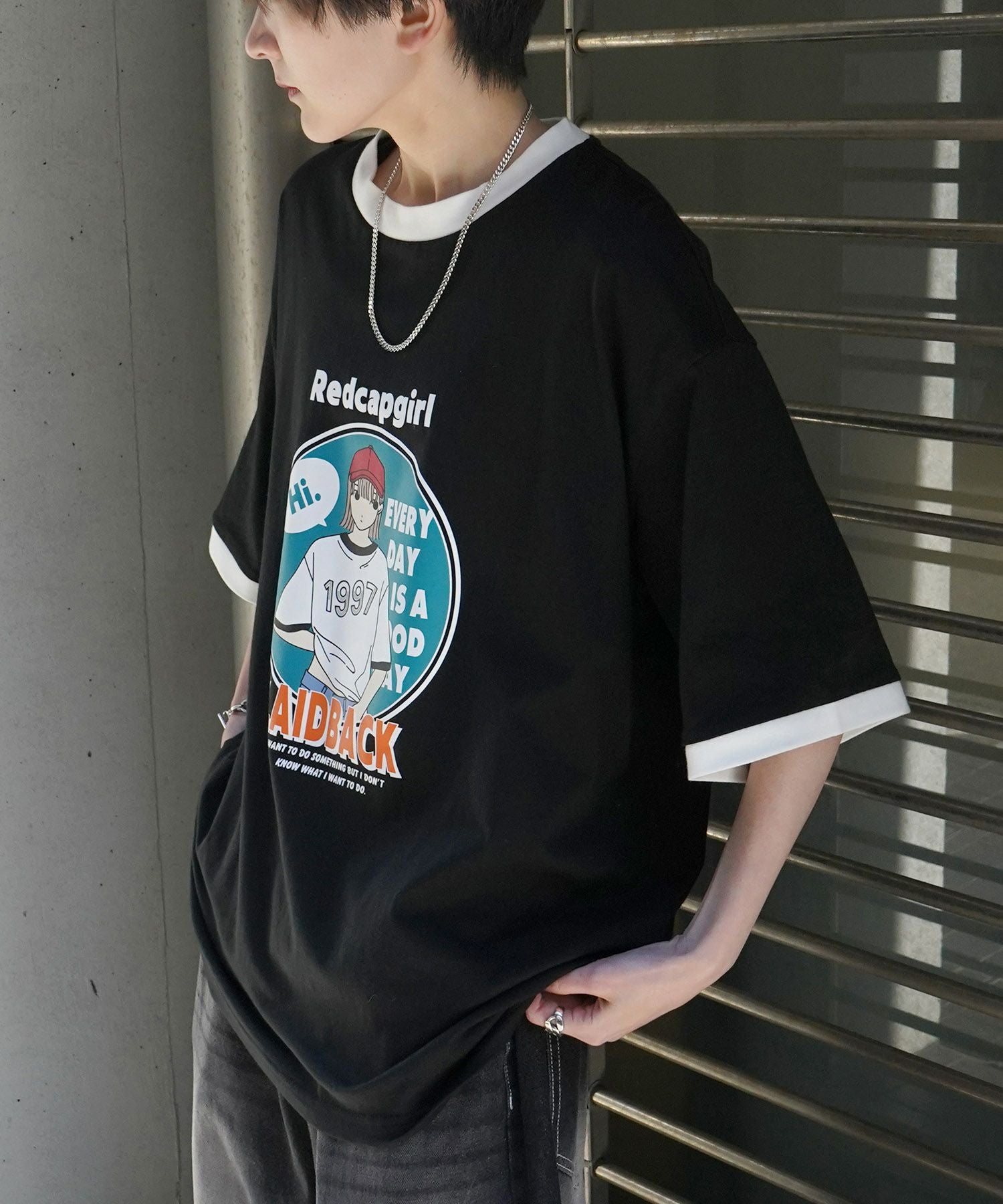 【完売品】あいみょん着用X-girl ロンT長袖リンガーTシャツビッグシルエット ILL'S（イルズ）【RED CAP GIRL】リンガー ビッグシルエット 半袖T