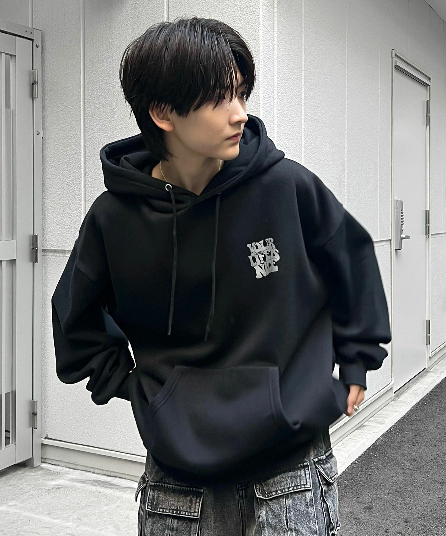 ILL'S（イルズ） 箔プリント 韓国ストリート アソートプリントパーカー