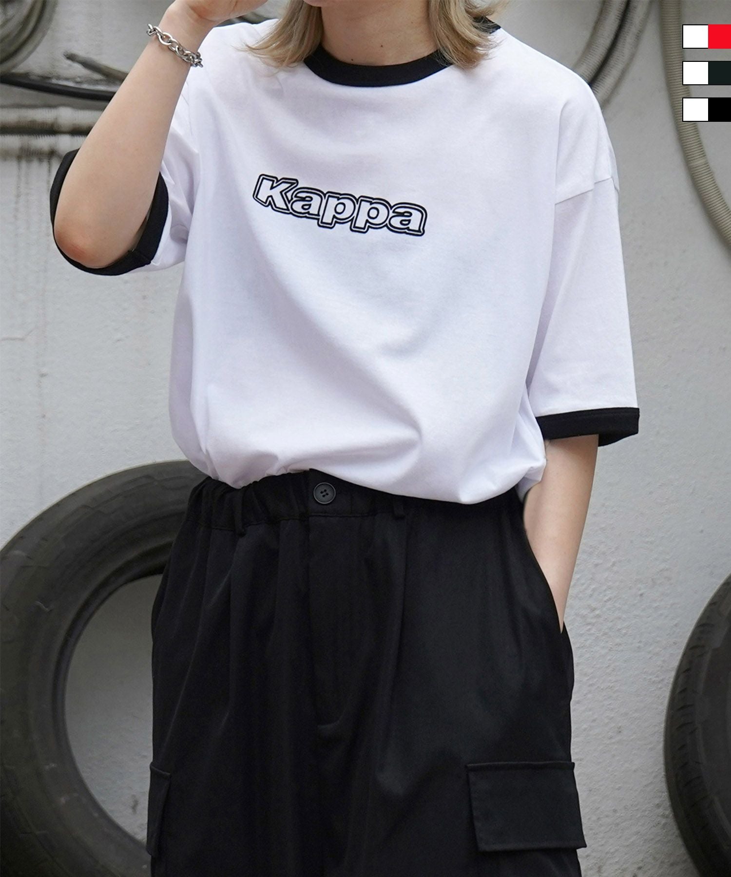 KAPPA（カッパ）ブランドロゴプリント ビッグシルエット 半袖リンガーT