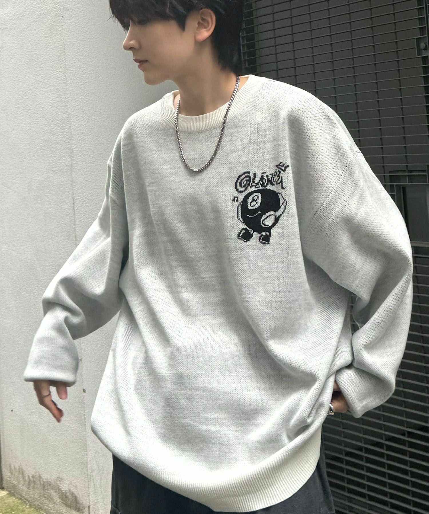 ILL'S（イルズ）8ボール&ゴースト ビッグシルエット ジャガードニット