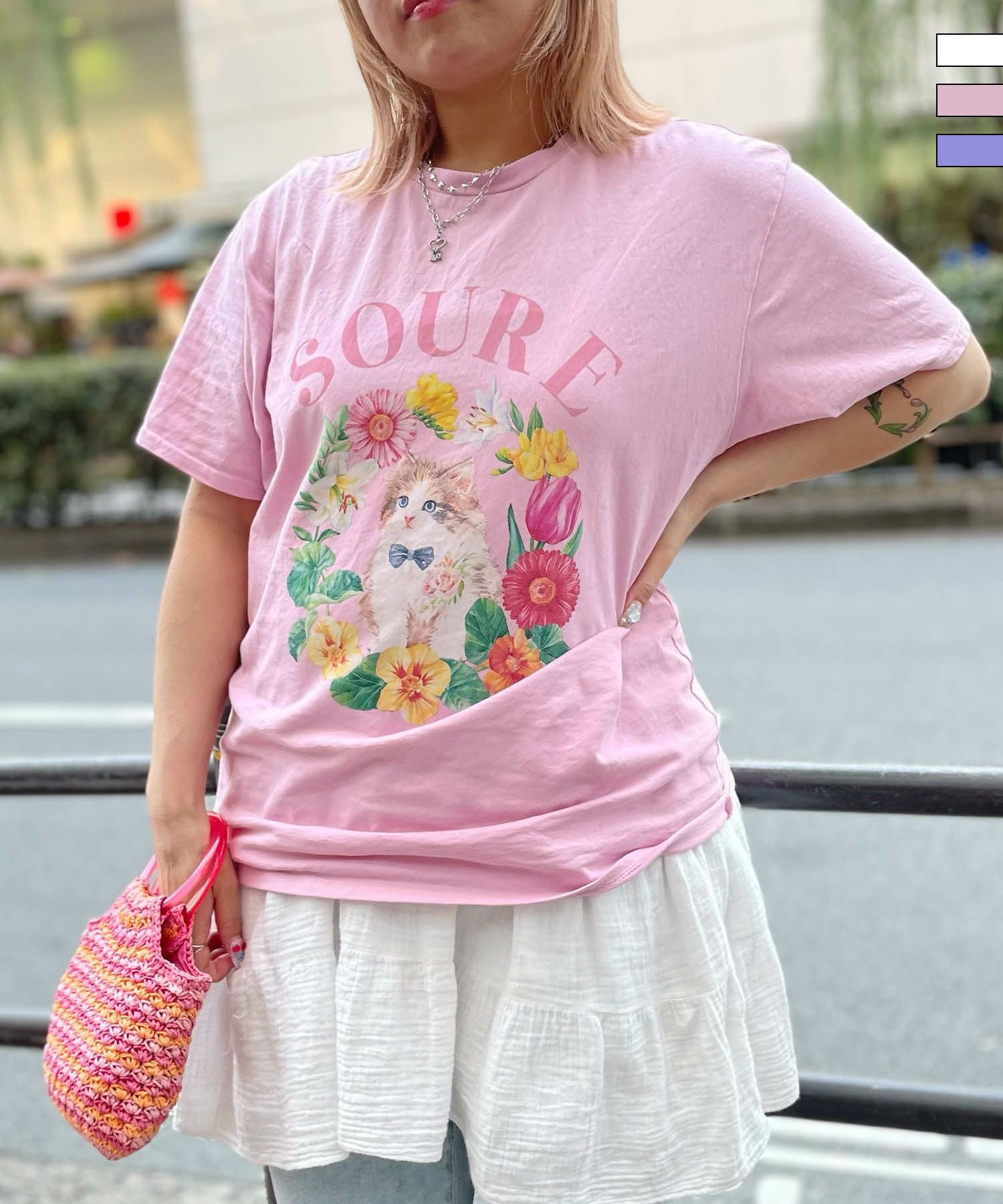 ILL'S（イルズ）【Soure】キャットフラワー フロントプリント 半袖T