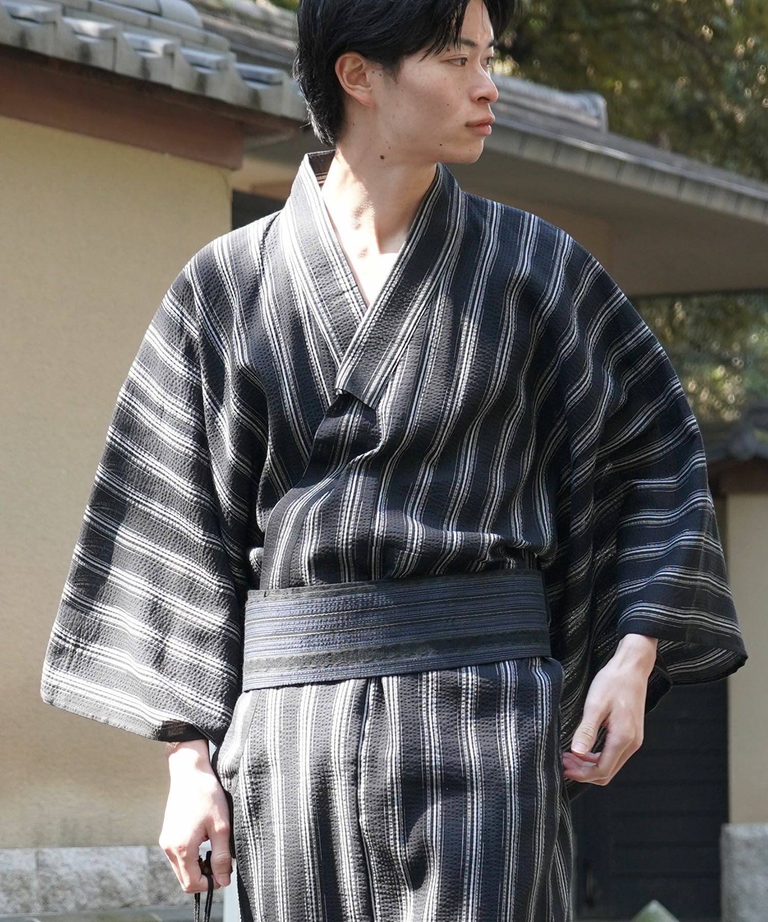 Confirm（コンファーム）縞しじら織り浴衣 4点セット【 浴衣