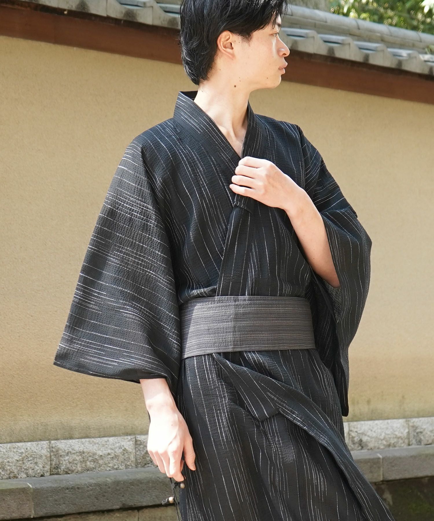 Confirm（コンファーム）縞しじら織り浴衣 4点セット【 浴衣