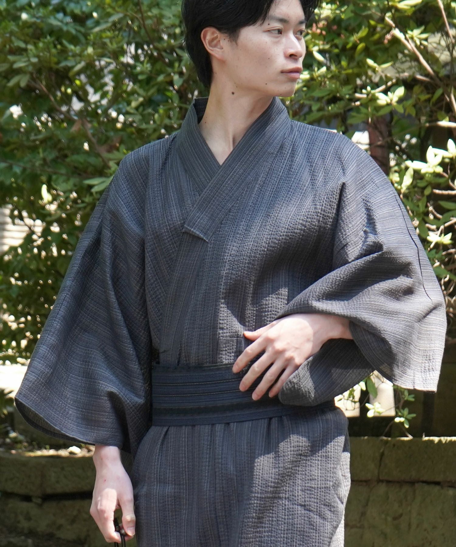 Confirm（コンファーム）縞しじら織り浴衣 4点セット【 浴衣