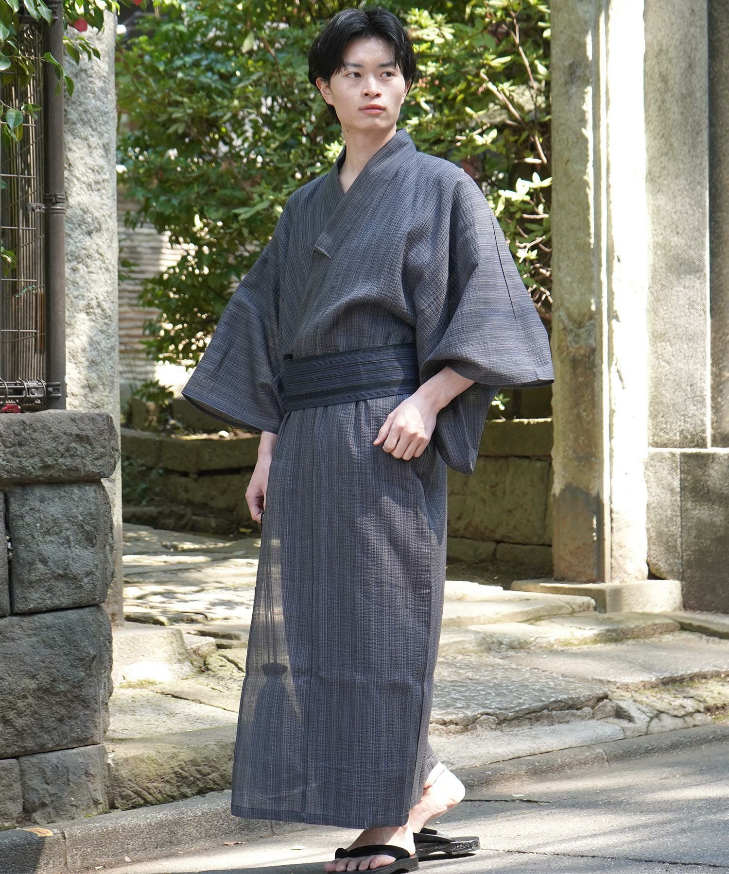 Confirm（コンファーム）縞しじら織り浴衣 4点セット【 浴衣