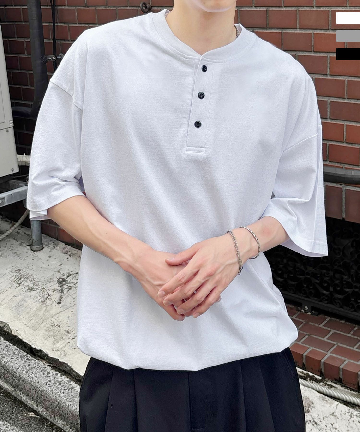 Confirm（コンファーム）ヘンリーネック ドローコード Tシャツ