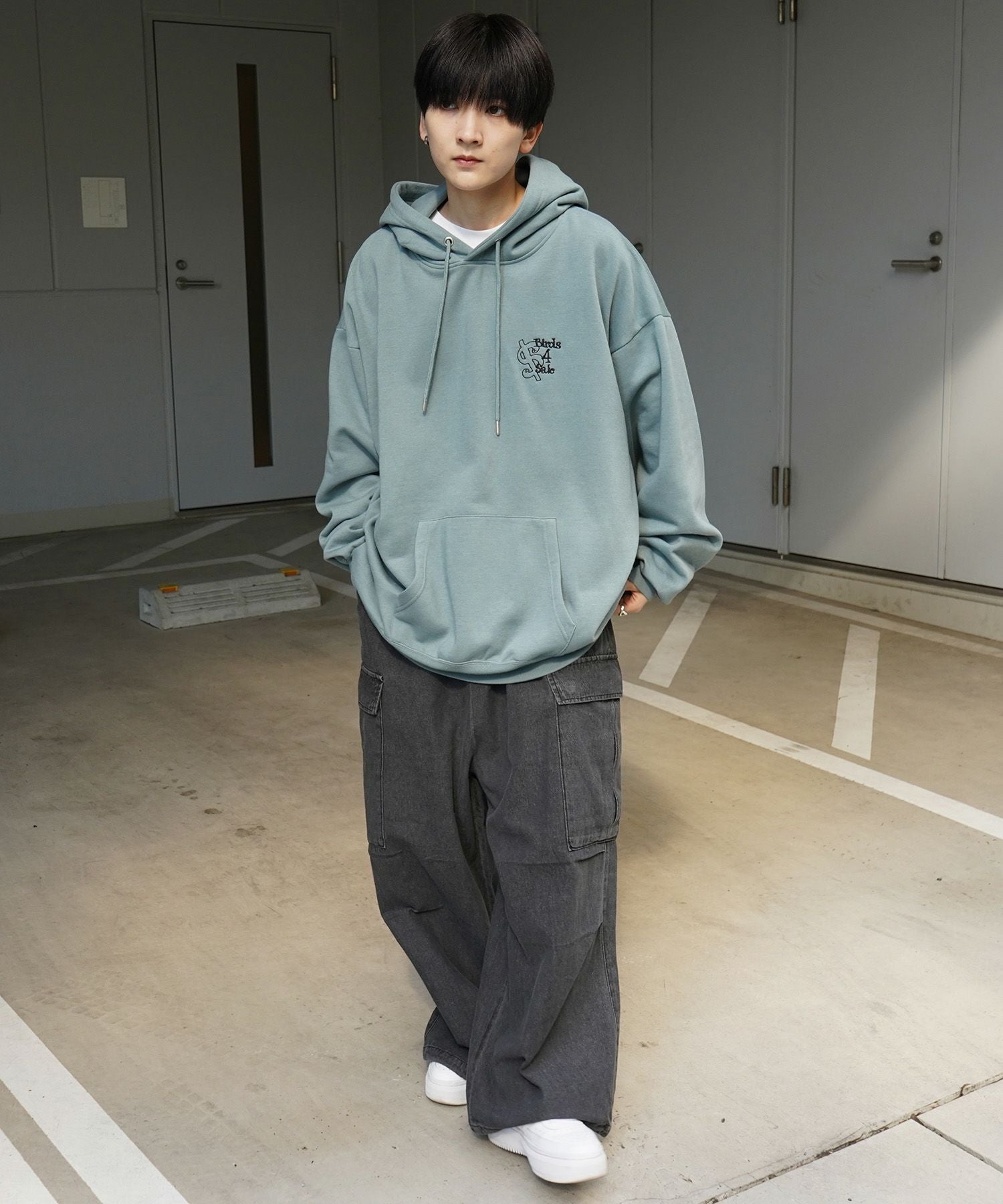 【パレス】バックプリント ビッグロゴ スウェット パーカー グレー M Mark Gonzales(マーク ゴンザレス) ビッグシルエット イラストバック