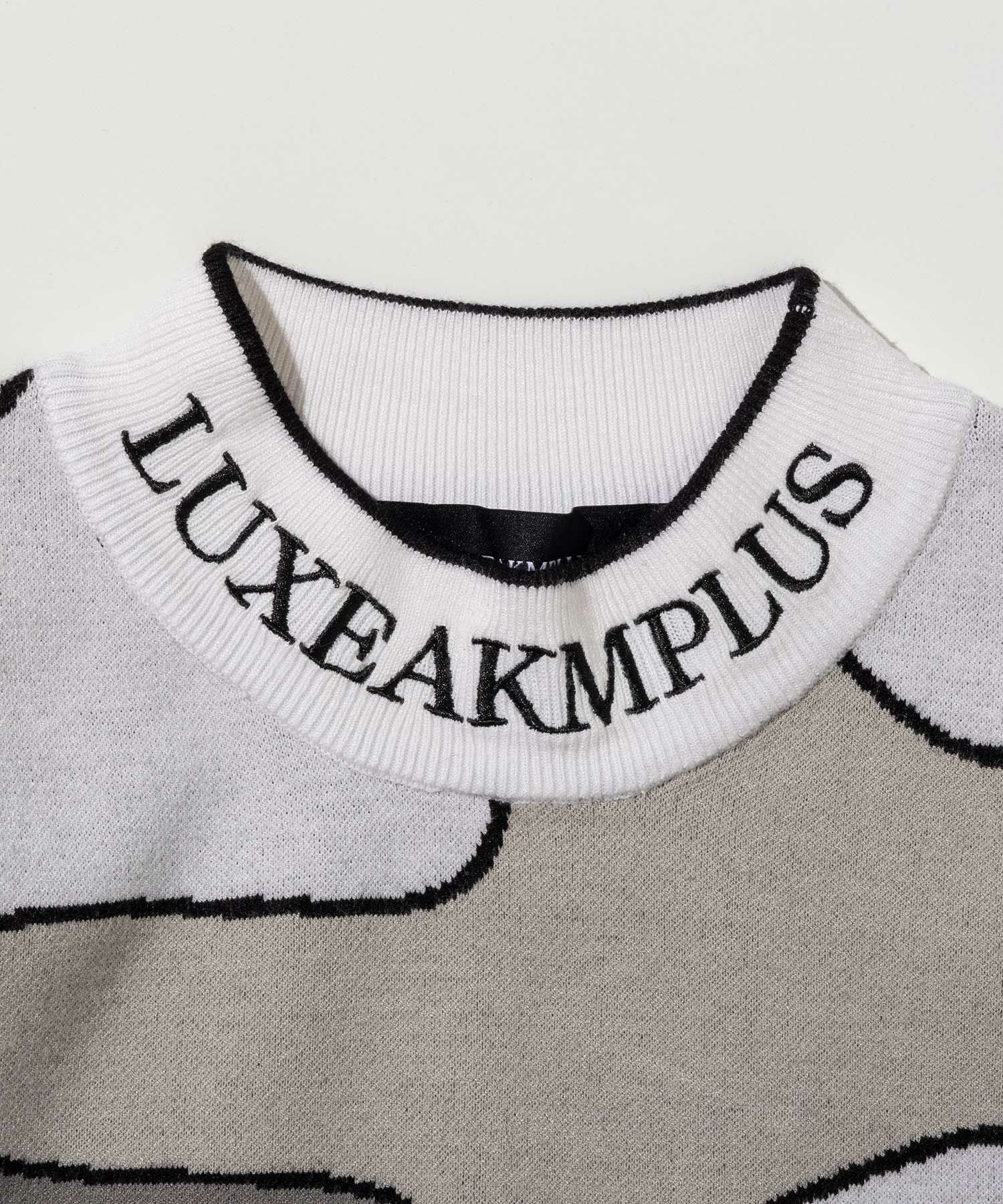 【新品】LUXEAKMPLUS 総柄長袖ニット 白　L LUXEAKMPLUS(リュクスエイケイエムプラス)ゴルフ 総柄長袖ニット