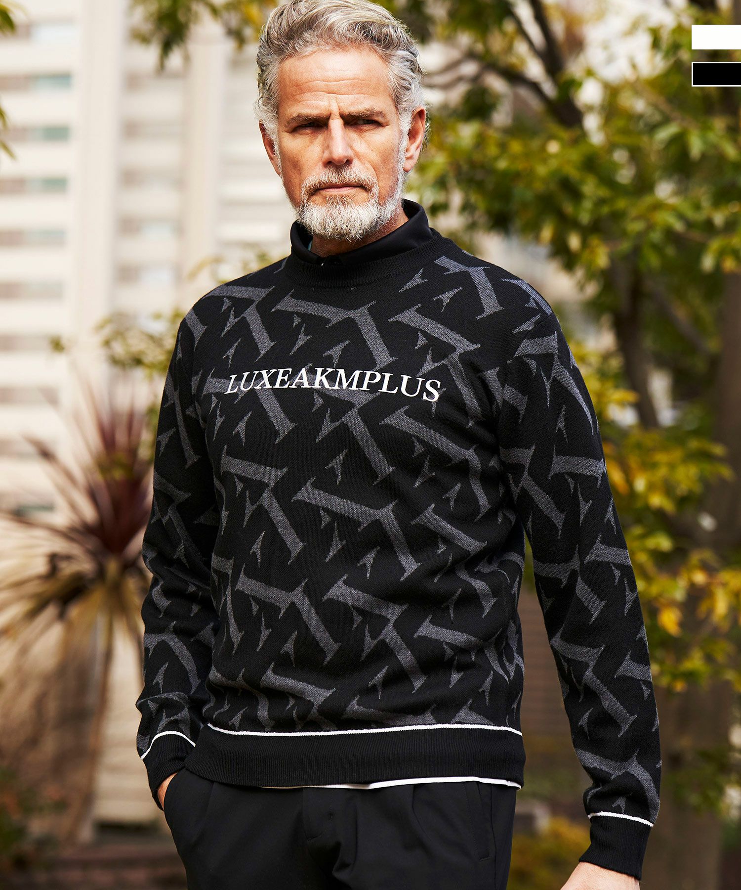 新品未使用 ゴルフ PXG メンズ セーター トップス 長袖 Mサイズ LUXEAKMPLUS(リュクスエイケイエムプラス)ゴルフ 総柄長袖ニット