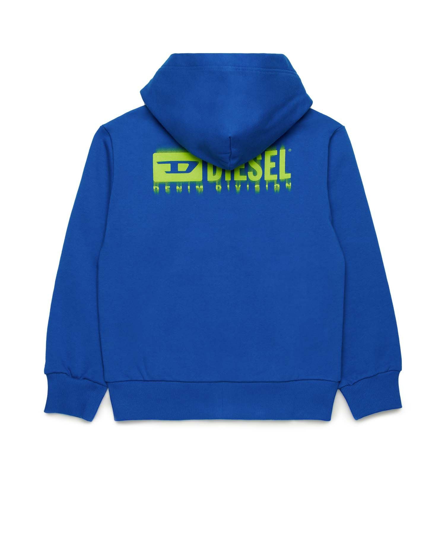 DIESEL 異素材ジップディテールトップス D-GIRI-S TRACK Zipped hoodie in dirt-effect Track Denim｜ブラック