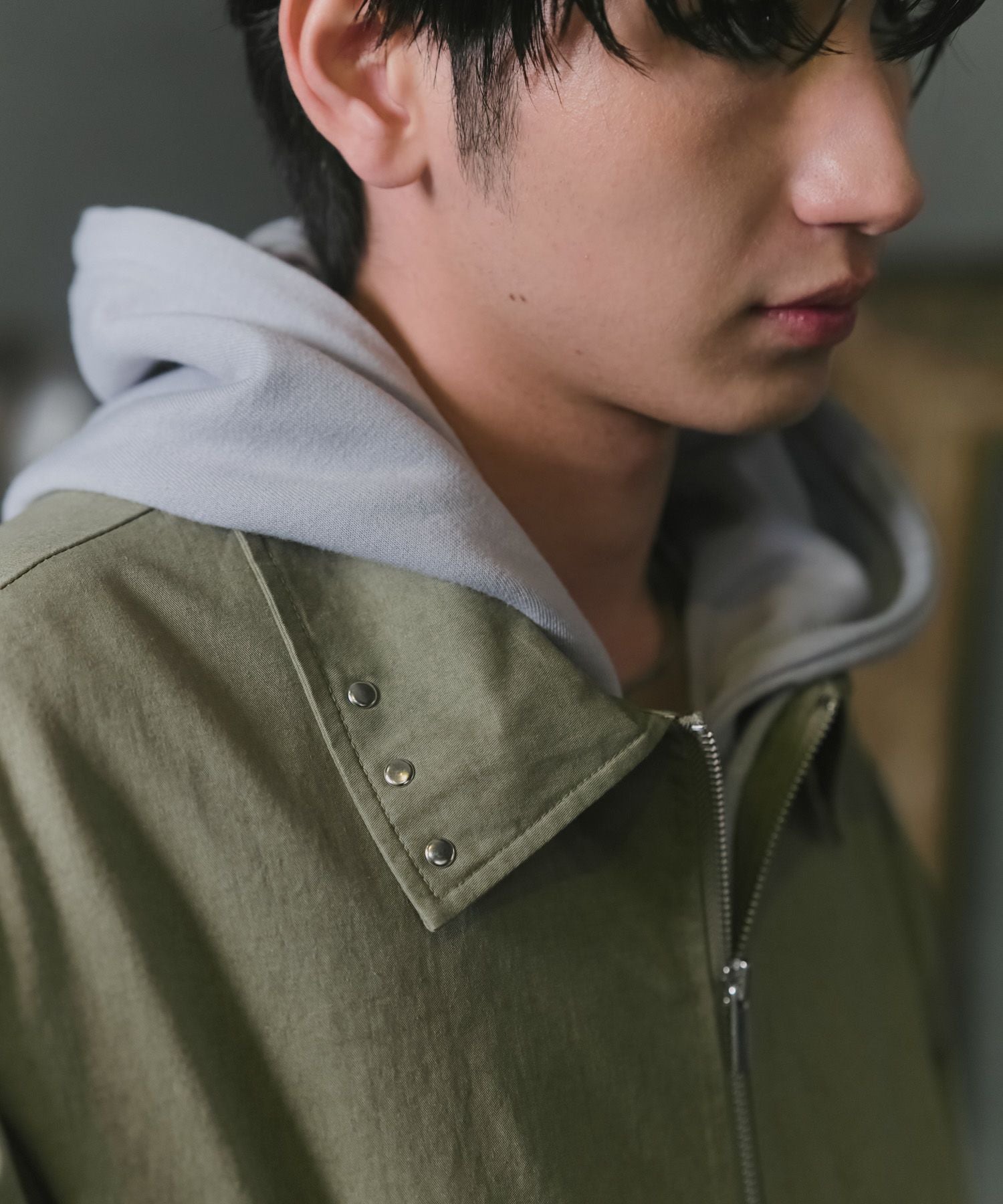 Confirm(コンファーム)Peach Brushed Studded Blouson / ピーチ起毛