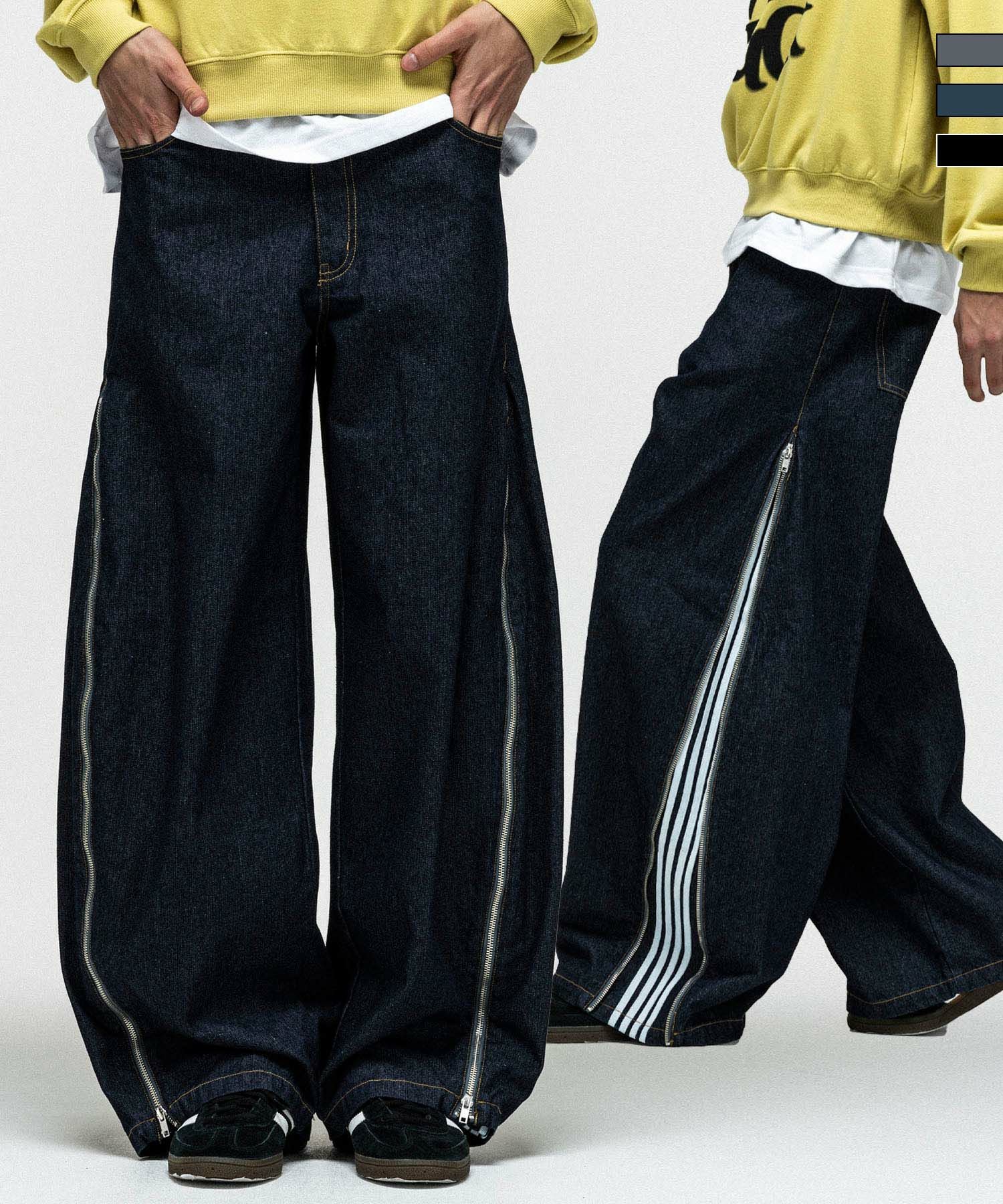 korea 、ILL´Sのデニム ILL'S(イルズ)2way SIDE ZIP BARREL-LEG DENIM PANTS / 2wayサイド