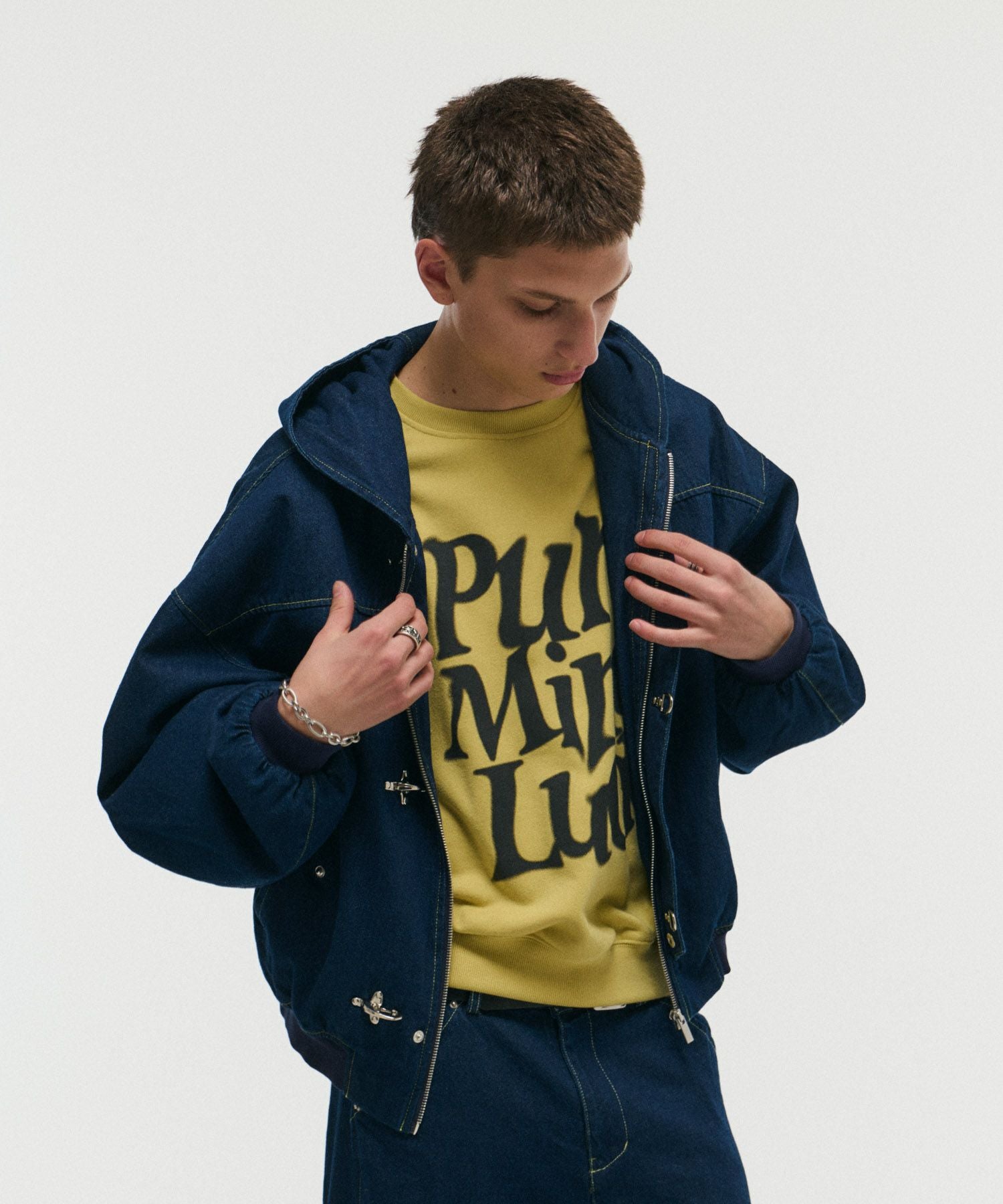 ✨処分価格✨新品未使用❤DSCLUBフード付き薄手ジャンパーL ILL'S(イルズ)FIREMAN CLASP DENIM HOODIE / ファイヤーマンクラスプ