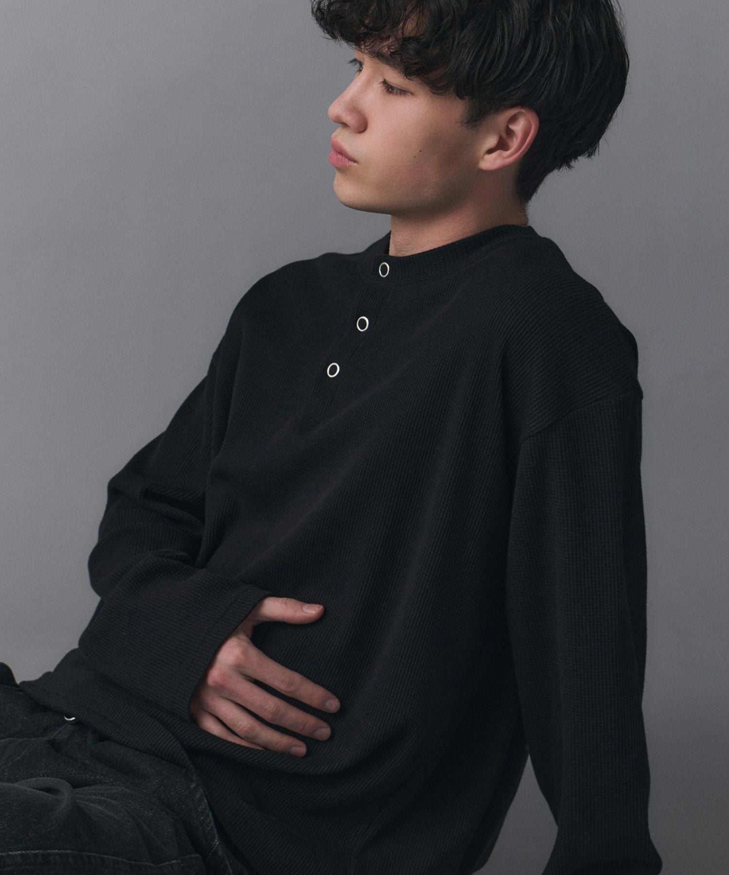 Confirm(コンファーム)Henley Neck Waffle Long Sleeve Tee / ヘンリー