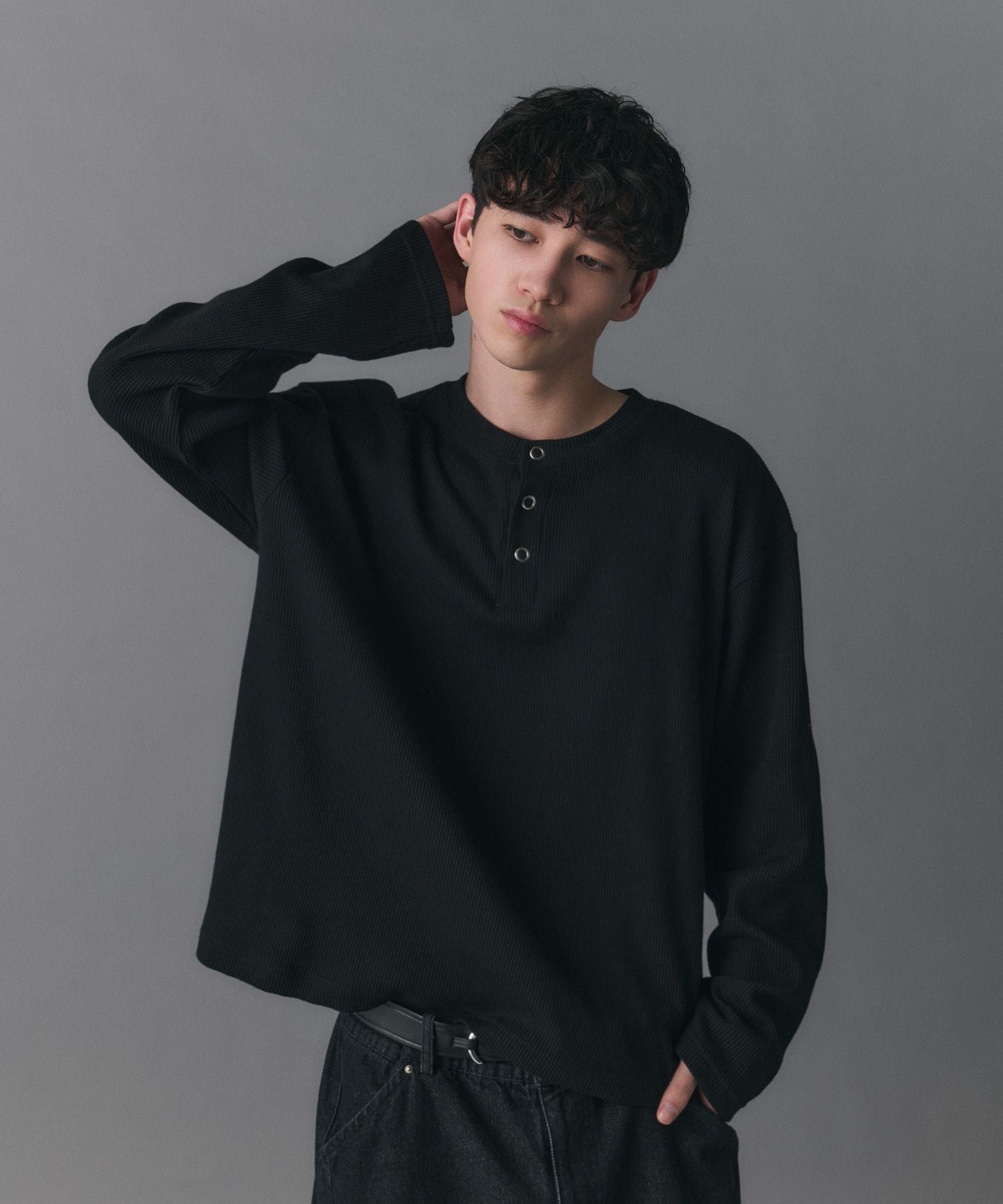 Confirm(コンファーム)Henley Neck Waffle Long Sleeve Tee / ヘンリー