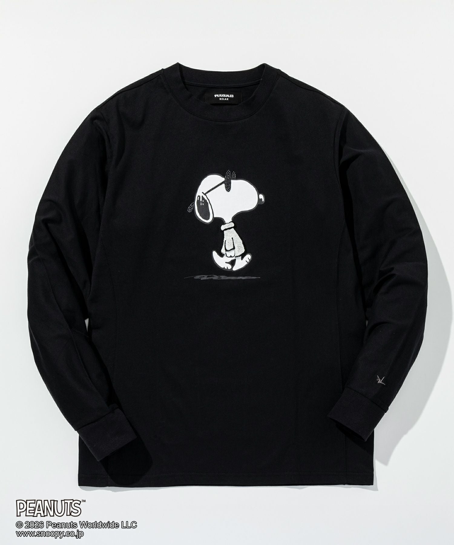 新品　未使用　スヌーピー　プリーツ　トップス　伸びるタイプ　黒 PEANUTS ピーナッツ スヌーピー レディース 長袖 Tシャツ ロングT