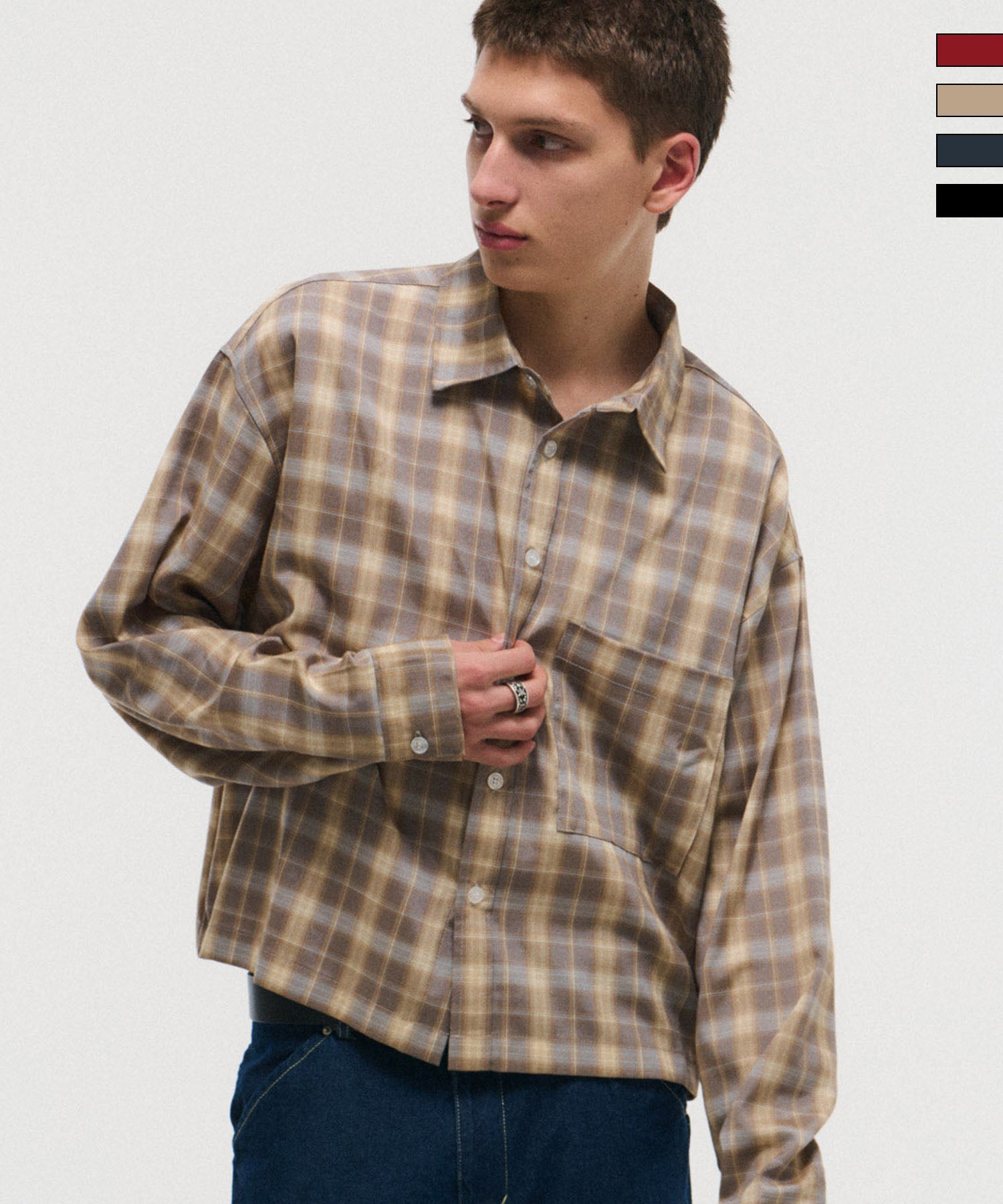 ILL'S(イルズ)SHORT-BODY LONG-SLEEVED CHECKED SHIRT / ショート丈