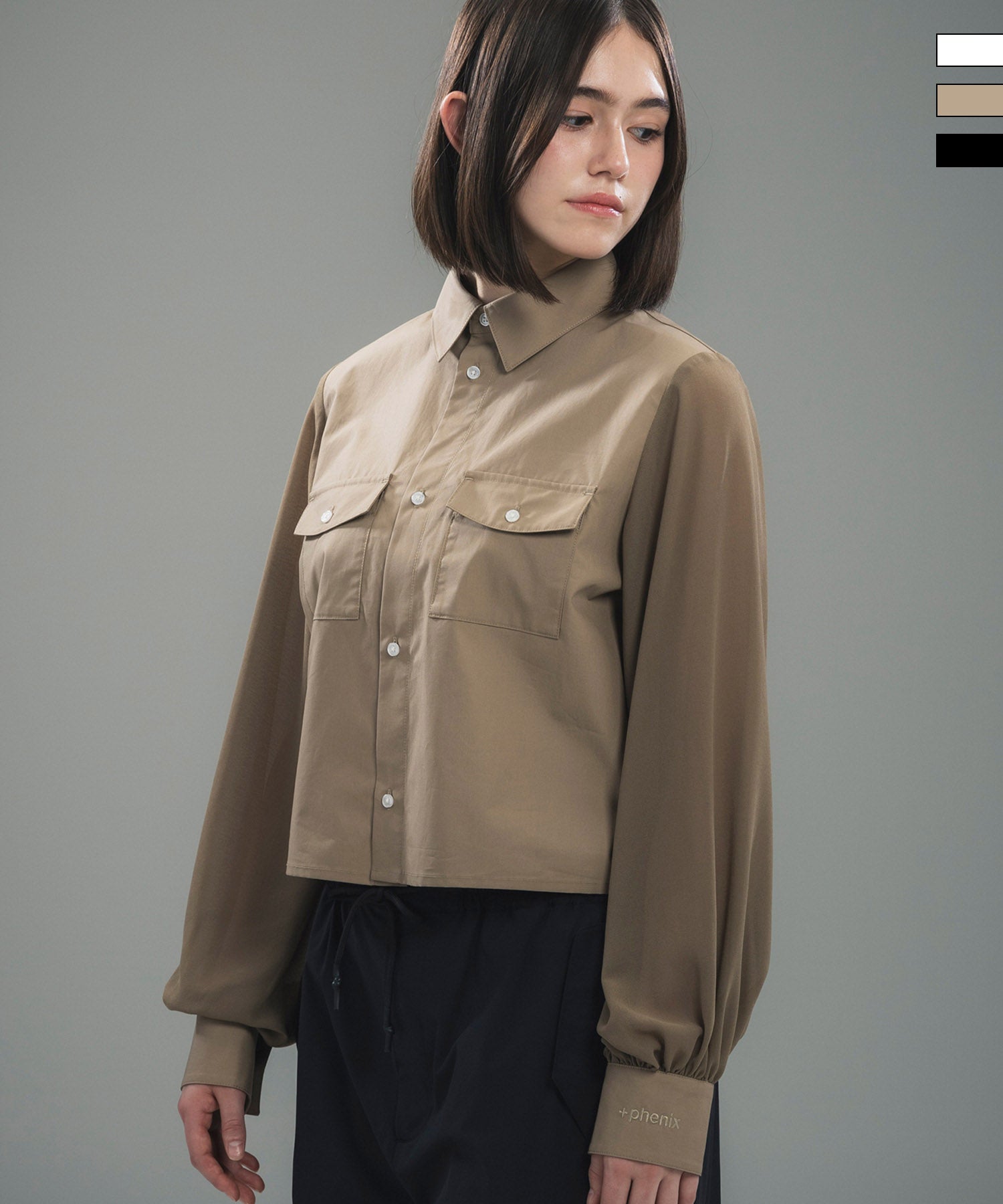 phenix(プラスフェニックス)SHEER SLEEVE CROPPED SHIRT / シアー