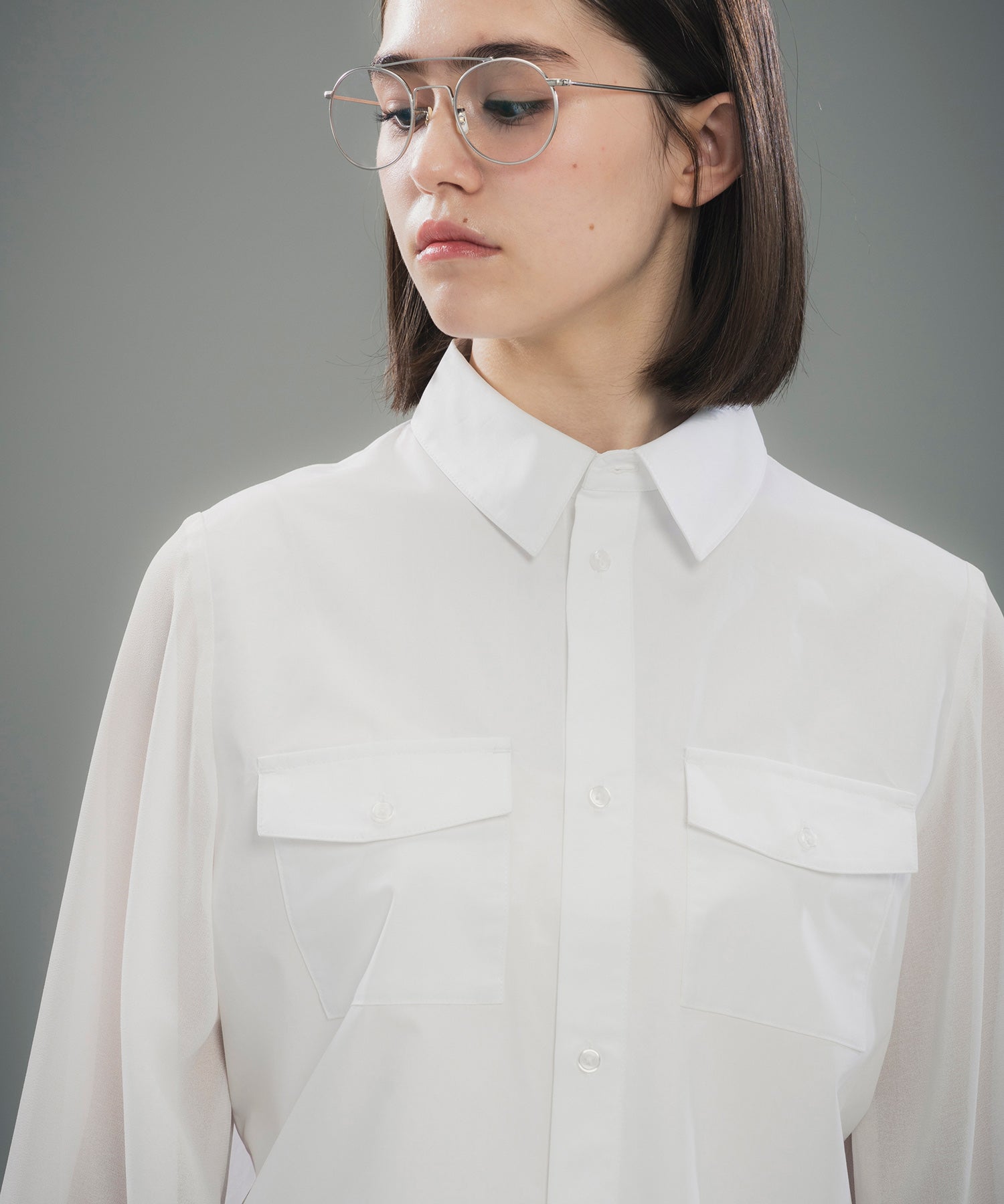 phenix(プラスフェニックス)SHEER SLEEVE CROPPED SHIRT / シアー