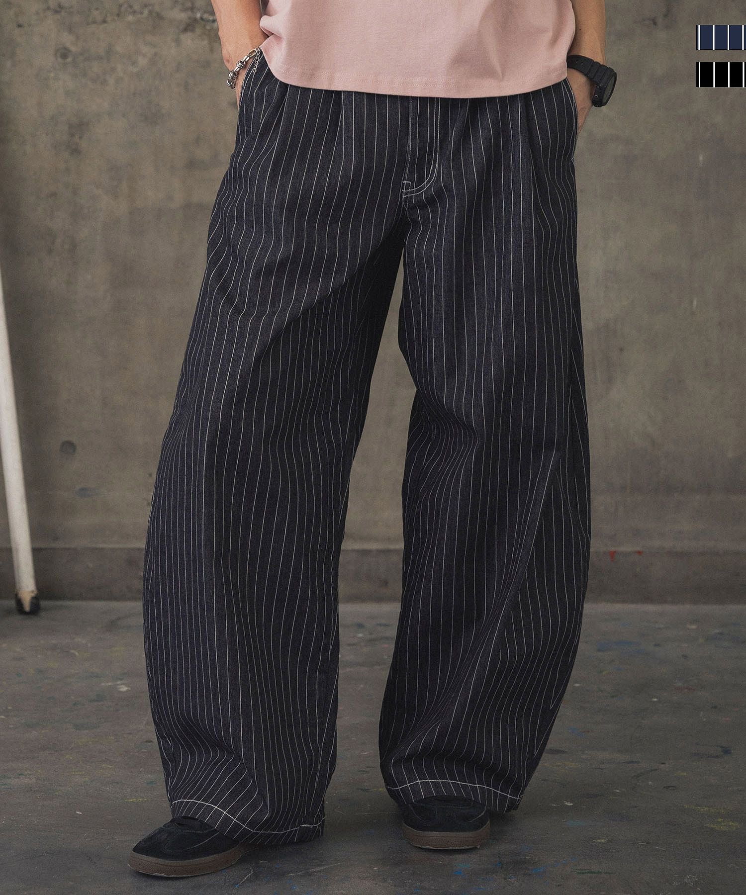 ILL'S(イルズ)2-TUCK BACK EMBROIDERED STRIPE PANTS / ツータック