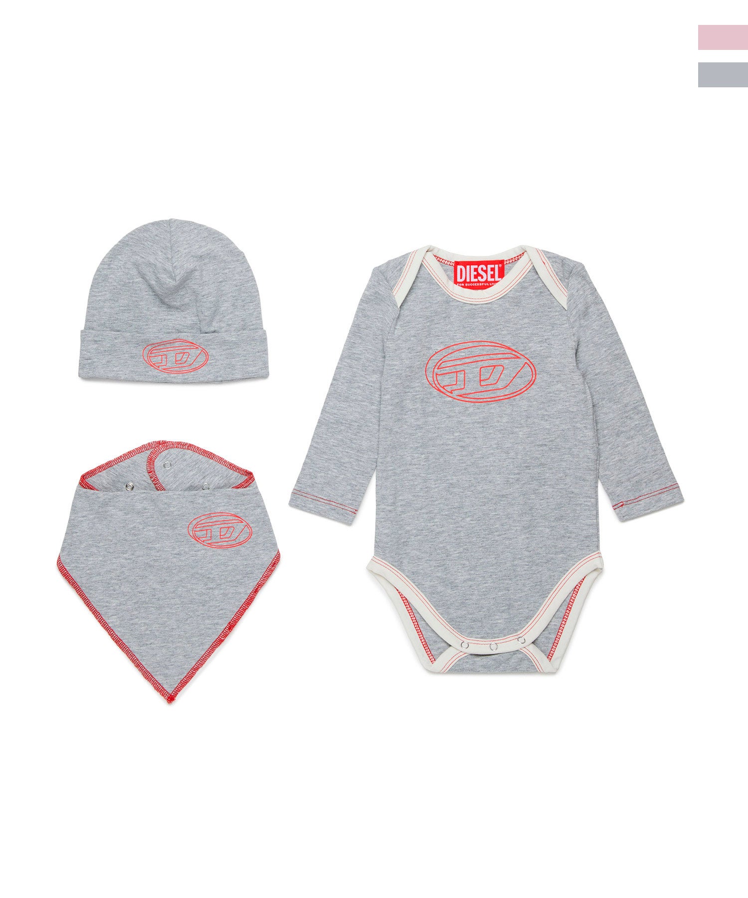 DIESEL グレー ロンパースセット　タグ付き DIESEL(ディーゼル)Baby ブランドロゴベビー3点セット ロンパース
