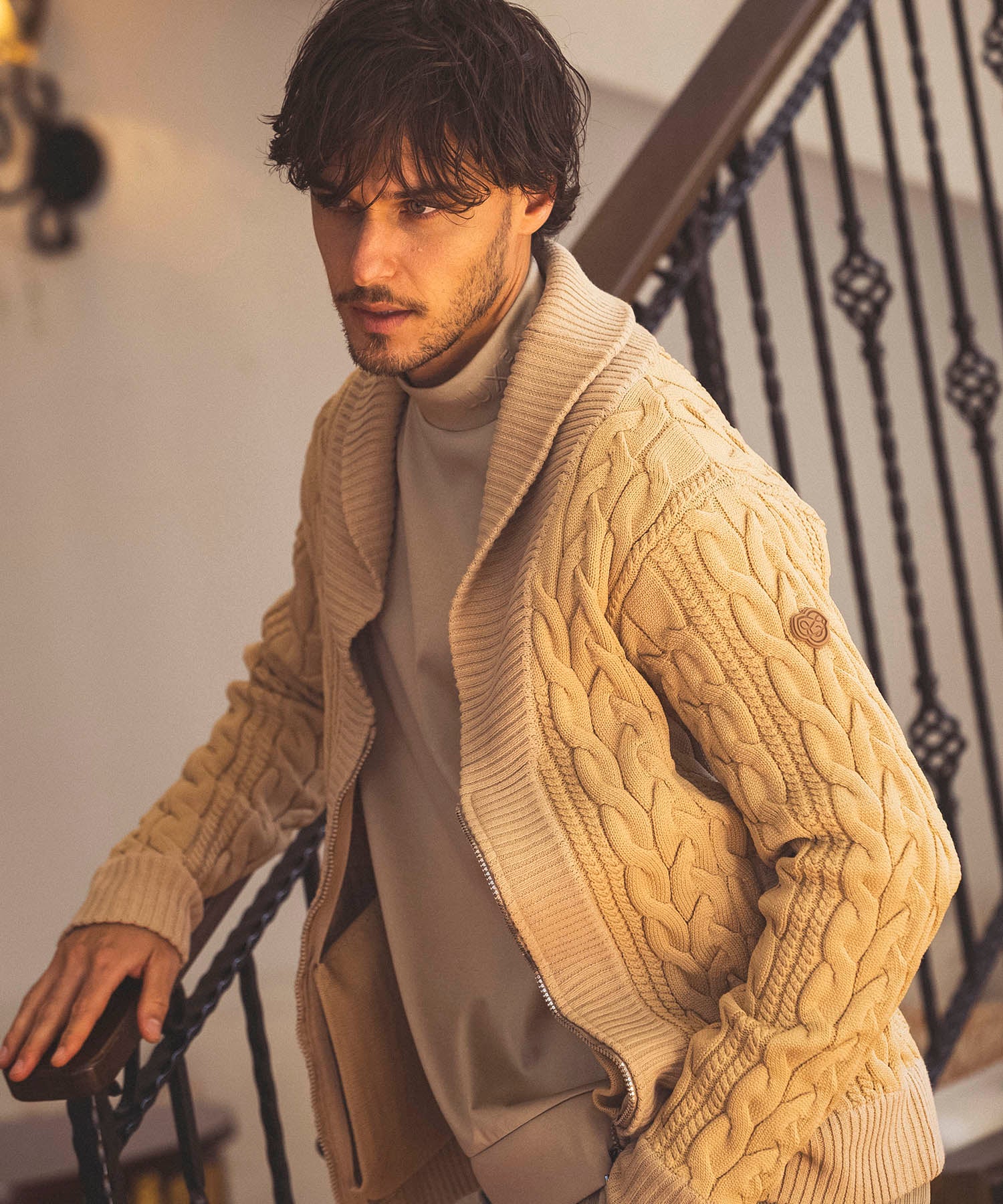 Y's for men コットンシルク リブニット アーカイブ ベージュ L相当 LUXEAKMPLUS(リュクスエイケイエムプラス)ゴルフ ショールカラー